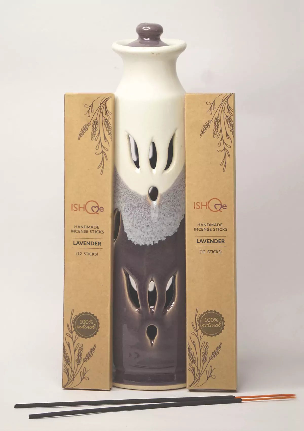 Lavender Mist Incense Stand & Incense Sticks Combo \| Aromatherapy Ash Catcher for Stress Relief ceramic serving ware