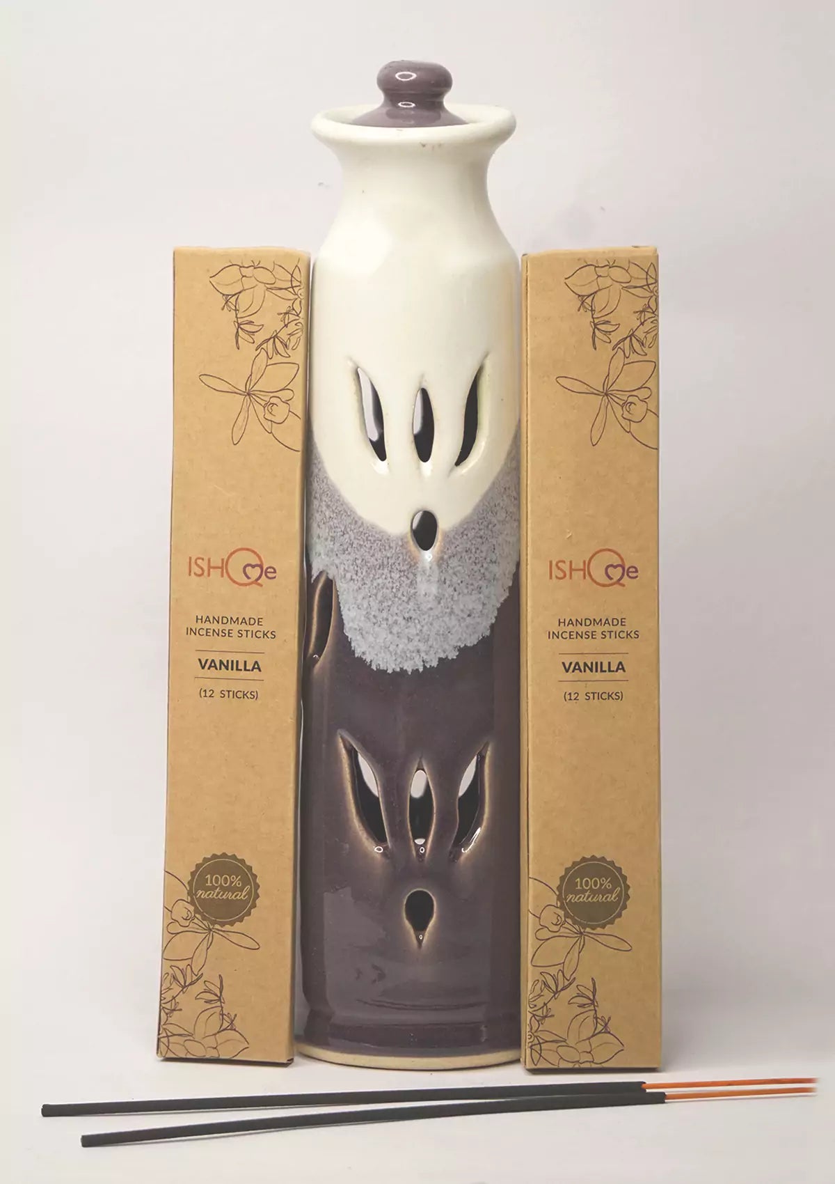 Ceramic dining accessory - Lavender Mist Incense Stand & Incense Sticks Combo \| Aromatherapy Ash Catcher for Stress Relief