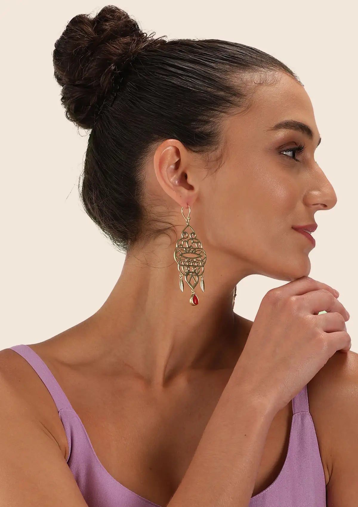 Coral drop filigree earrings for women