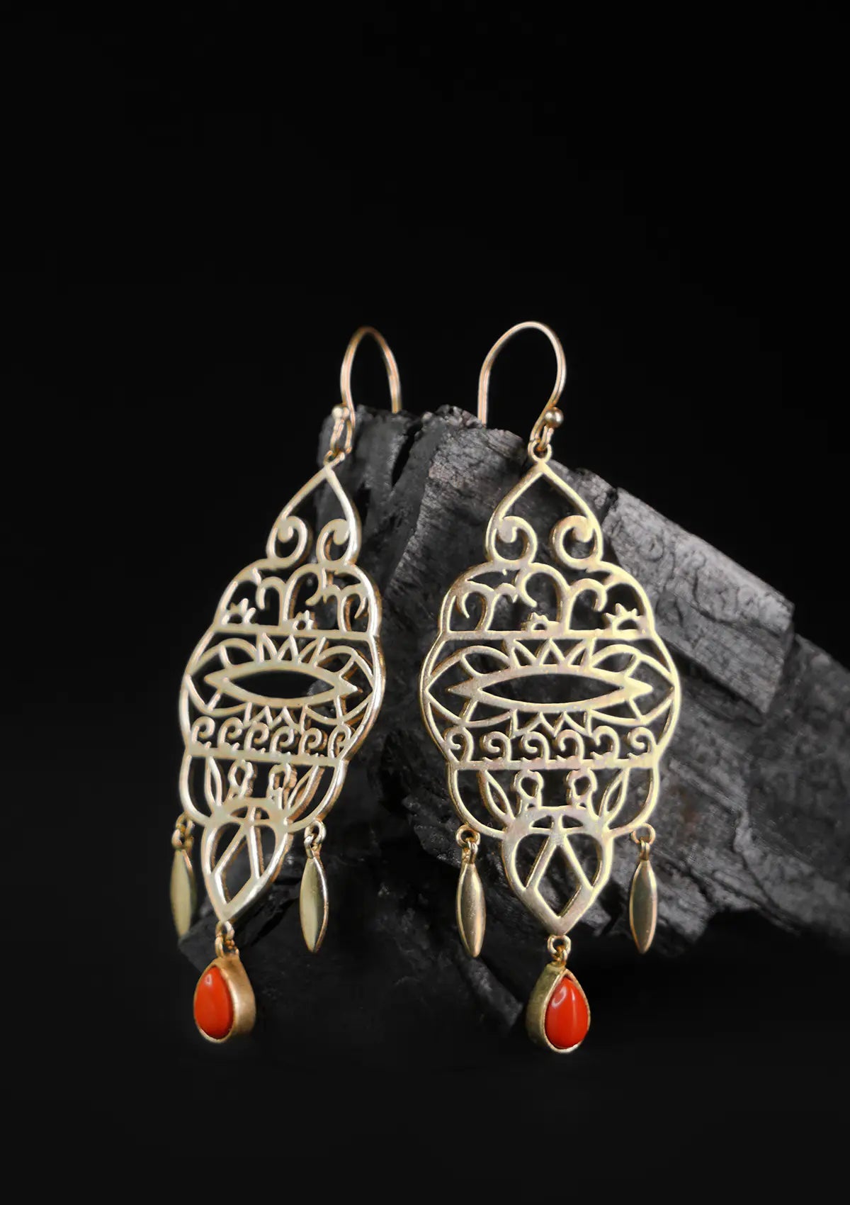 Coral drop filigree earrings for women