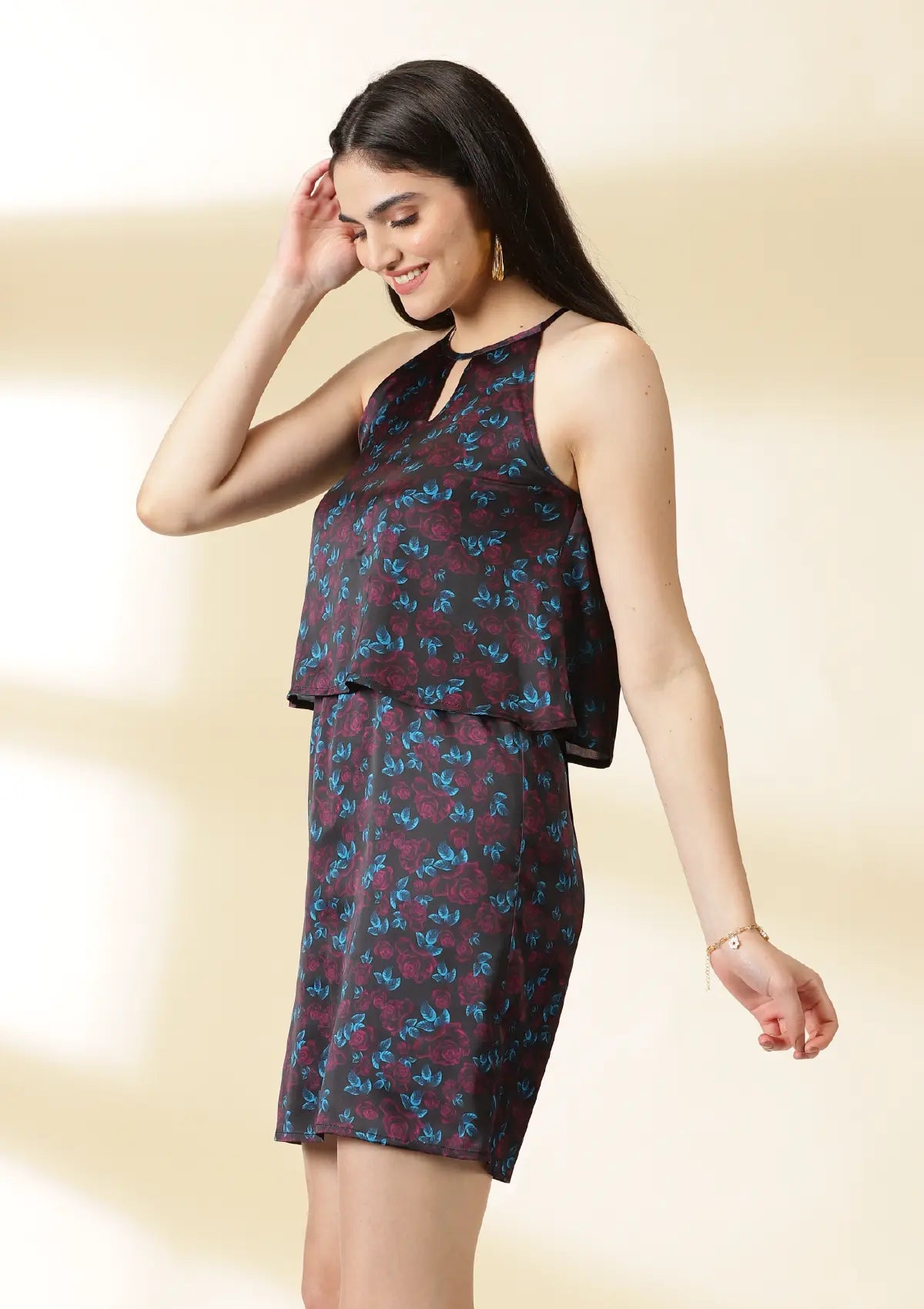 Dark Rose Halter Neck Dress price for women at IshqME