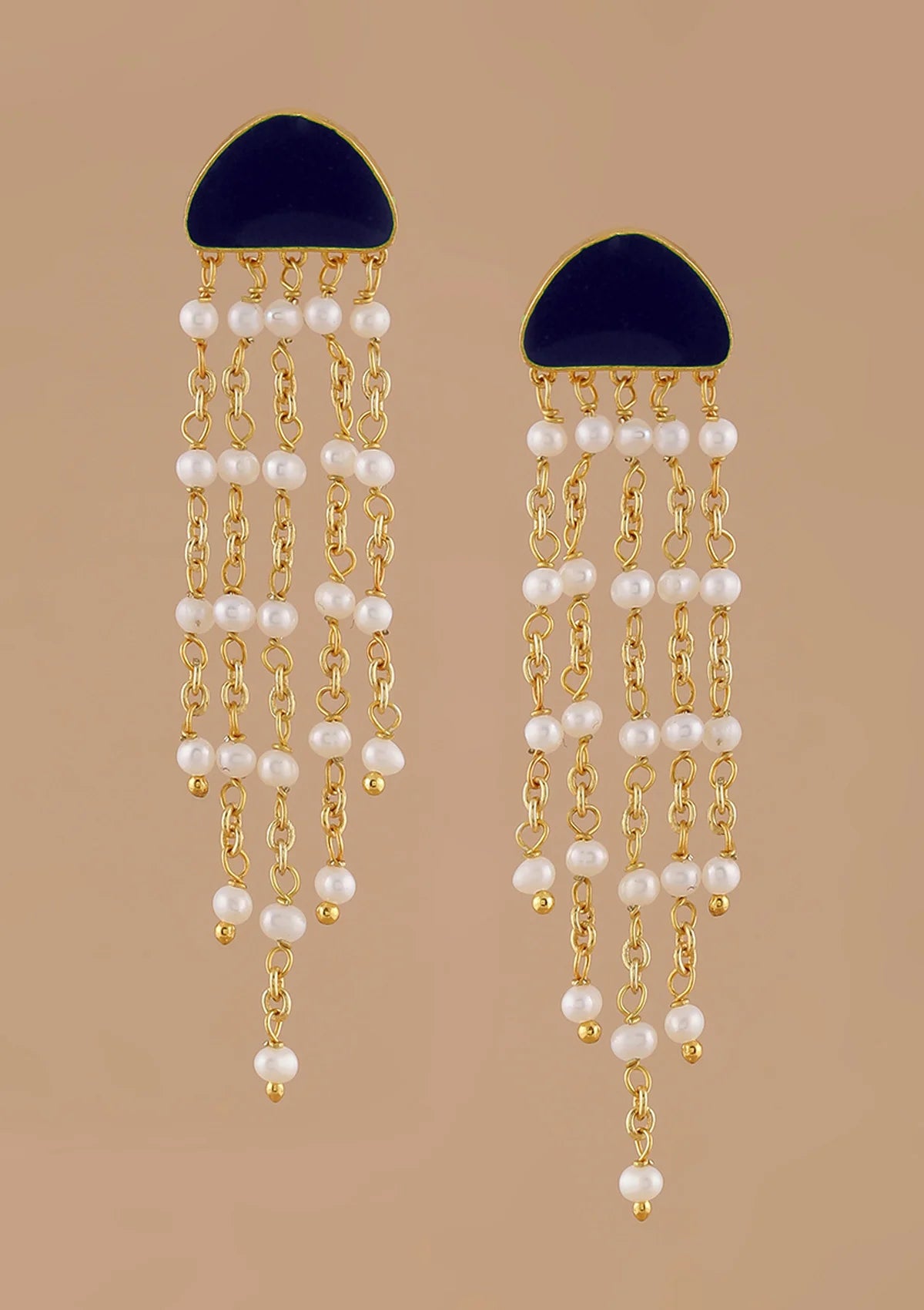Designer blue enamel tassel earrings for women