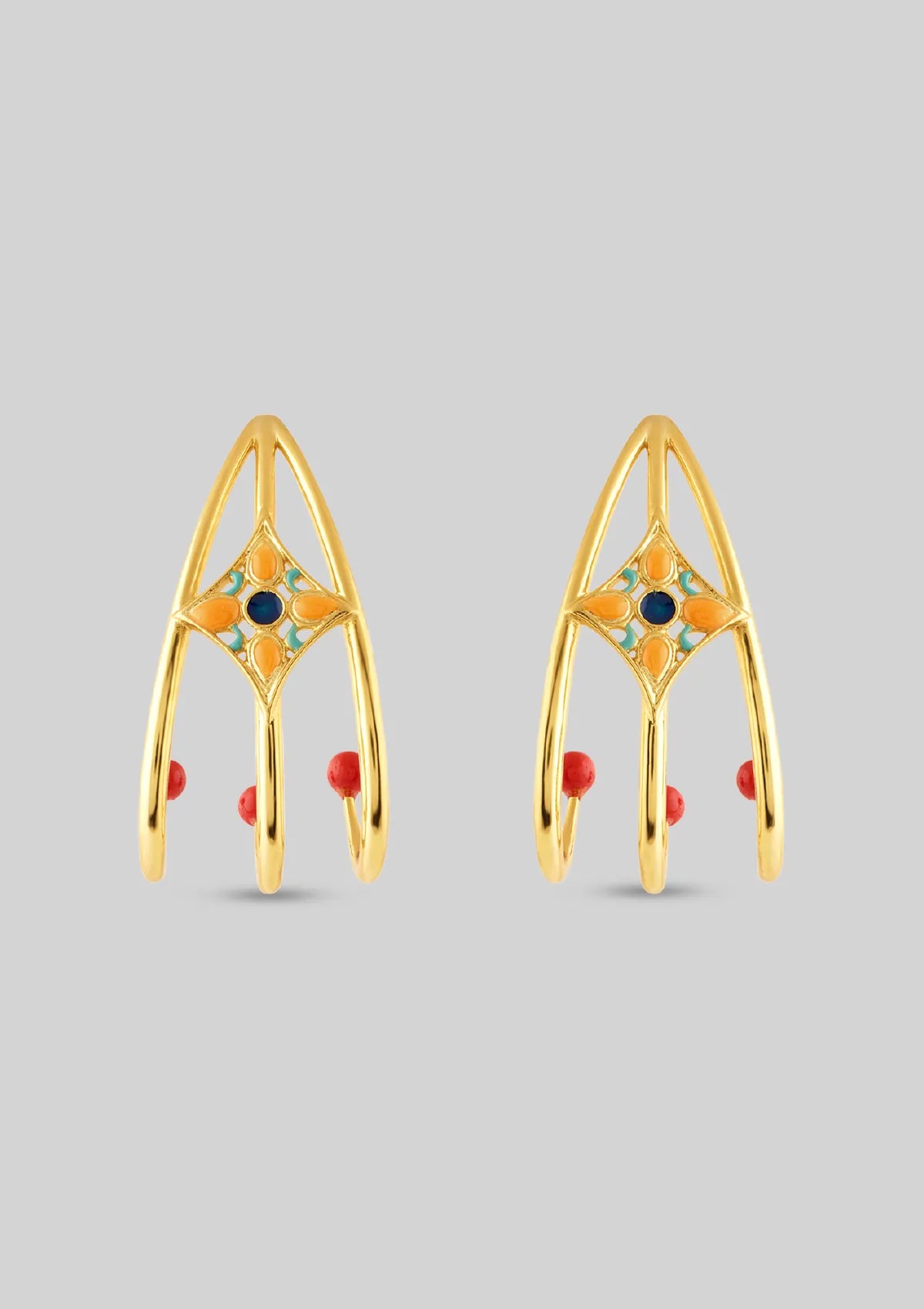 Designer enamel tri-hoop earrings for women