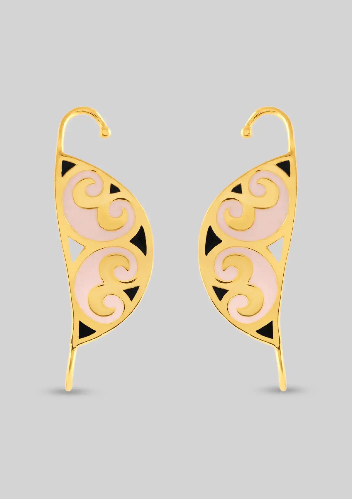 Designer pink and black enamel ear cuff for women