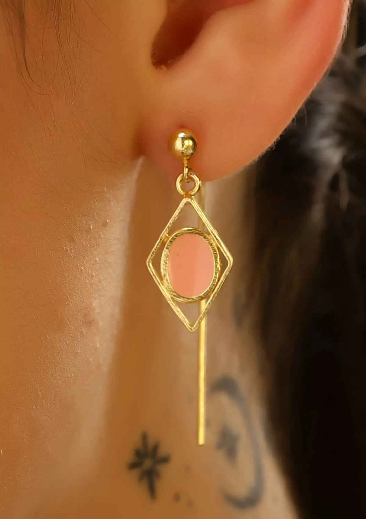 Designer pink enamel gold plated drop earrings for women