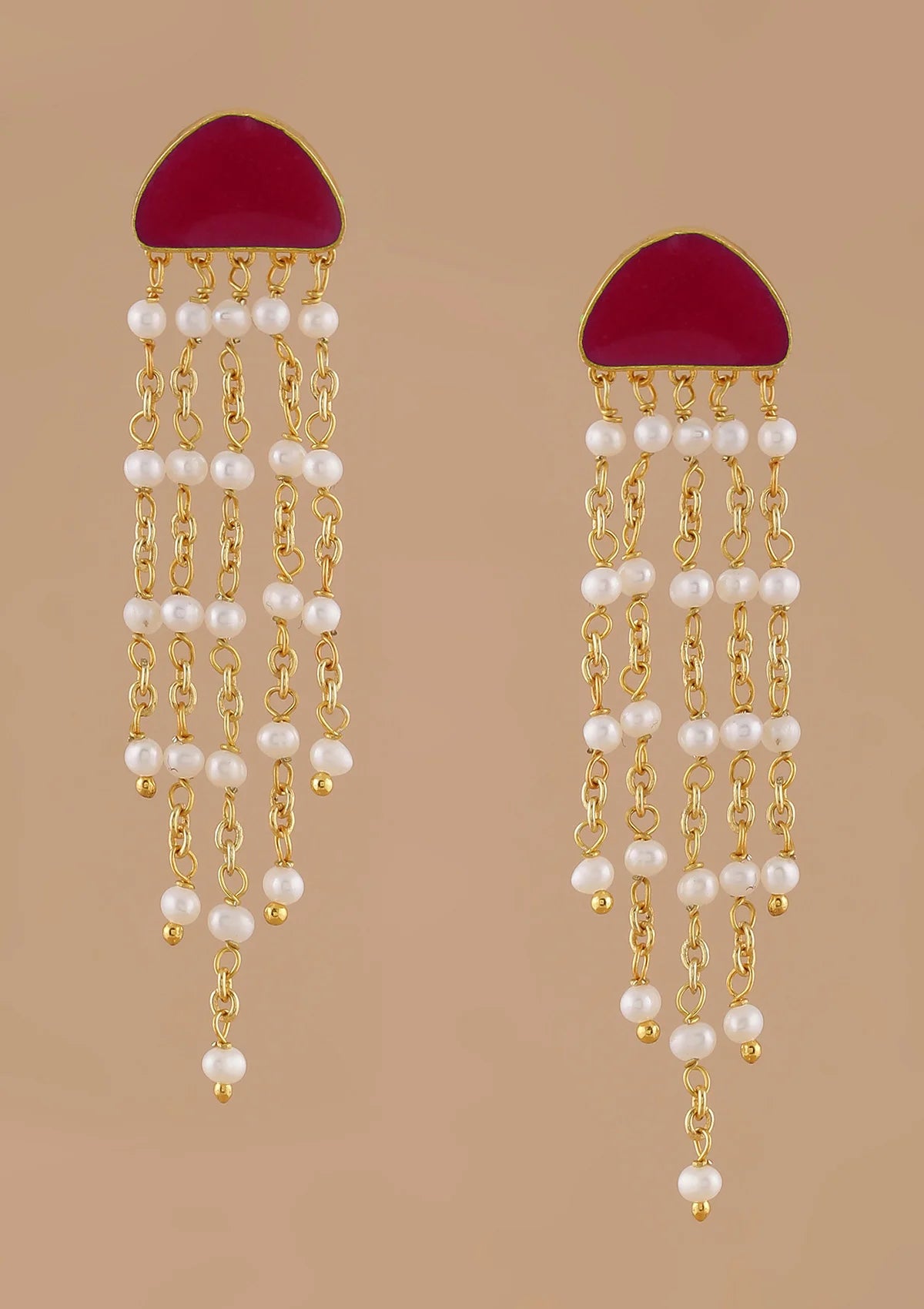Designer pink enamel tassel earrings for women