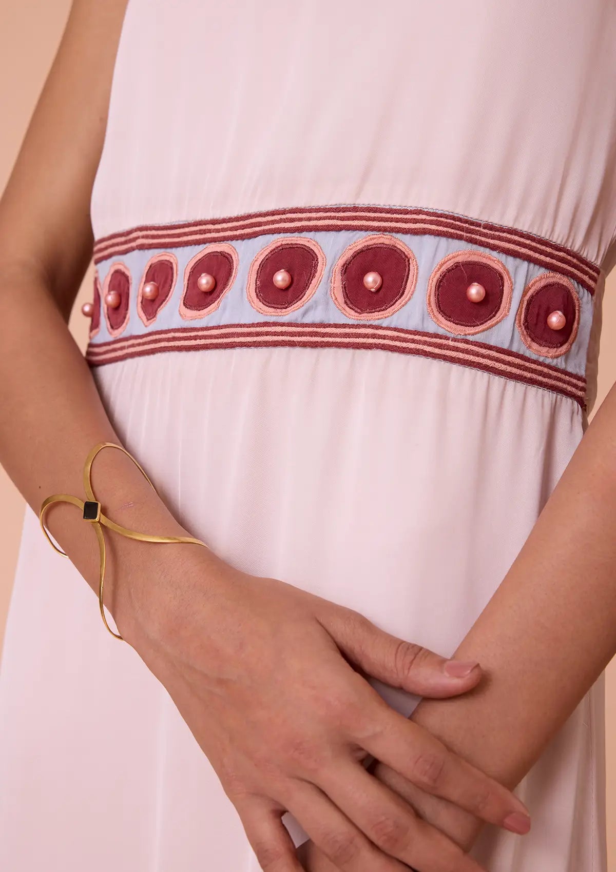 Nymara Applique and Embroidered Waist Band Viscose Satin Dress For Women