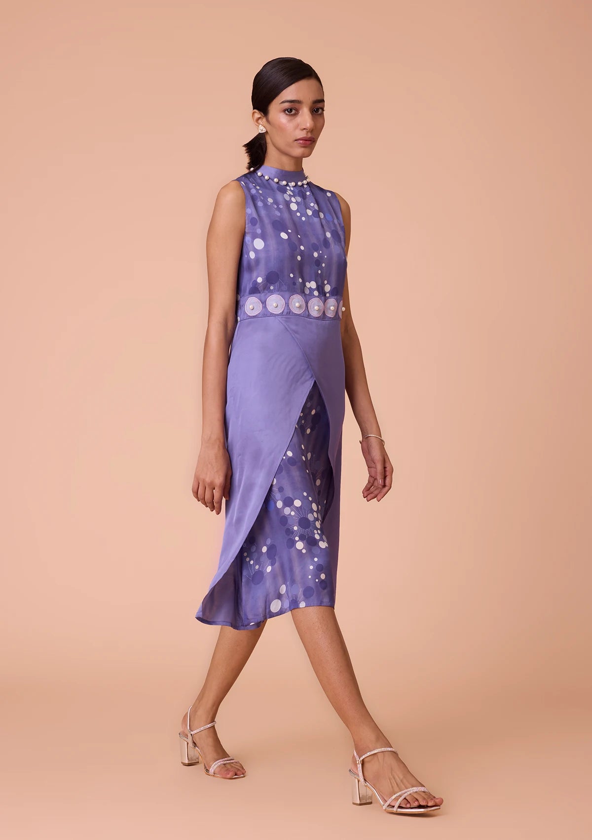 Eira Pearl Studded Overlapping Printed Dress Online