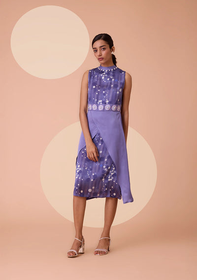 Eira Pearl Studded Overlapping Printed Dress