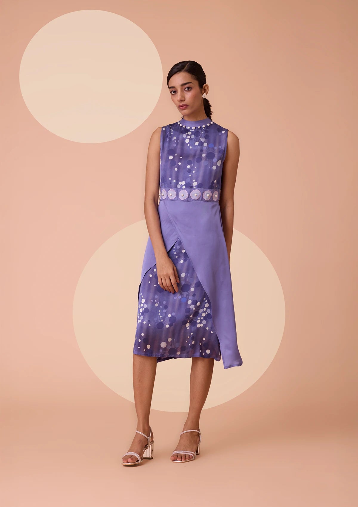 Eira Pearl Studded Overlapping Printed Dress