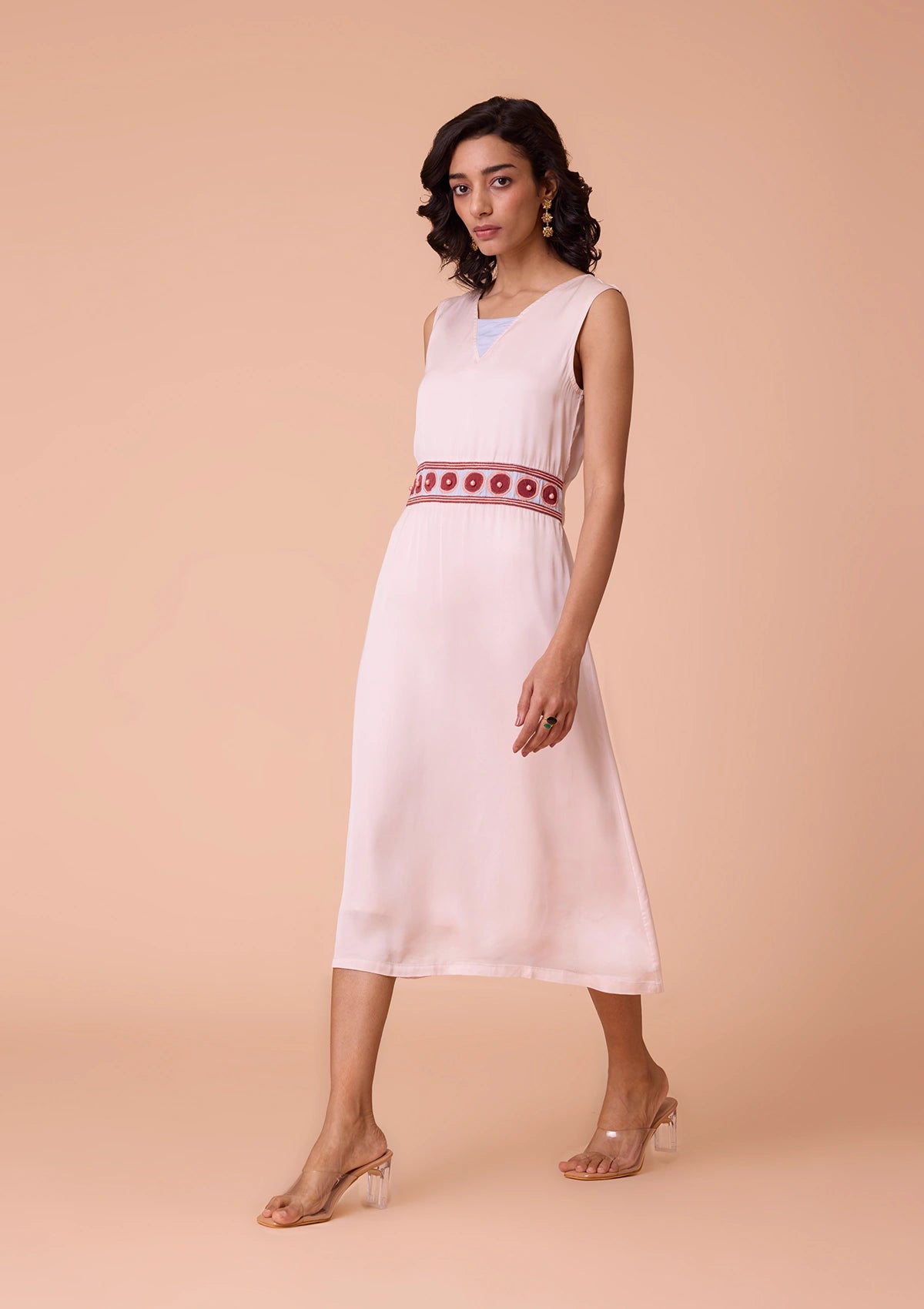 Nymara Applique and Embroidered Waist Band Viscose Satin Dress Price