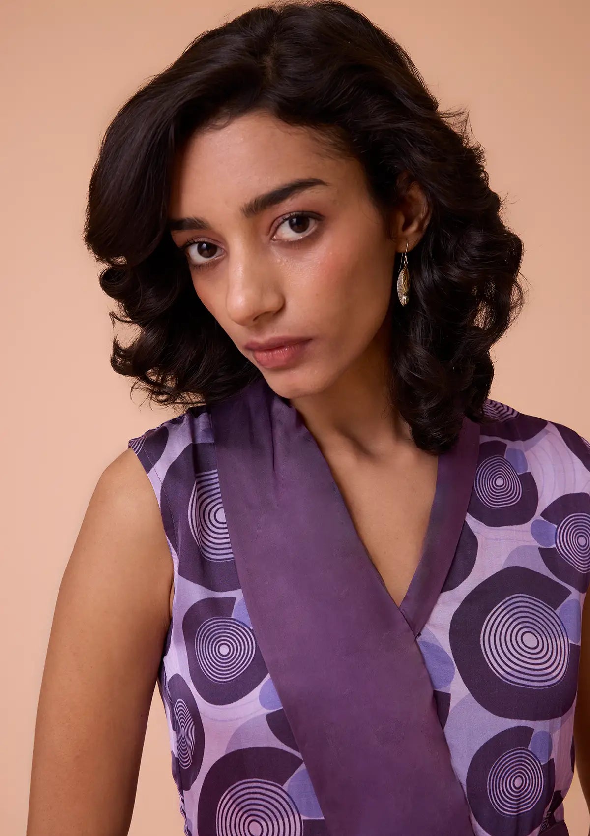 Nyra Abstract Circle Print A Line Dress With Belt For Women