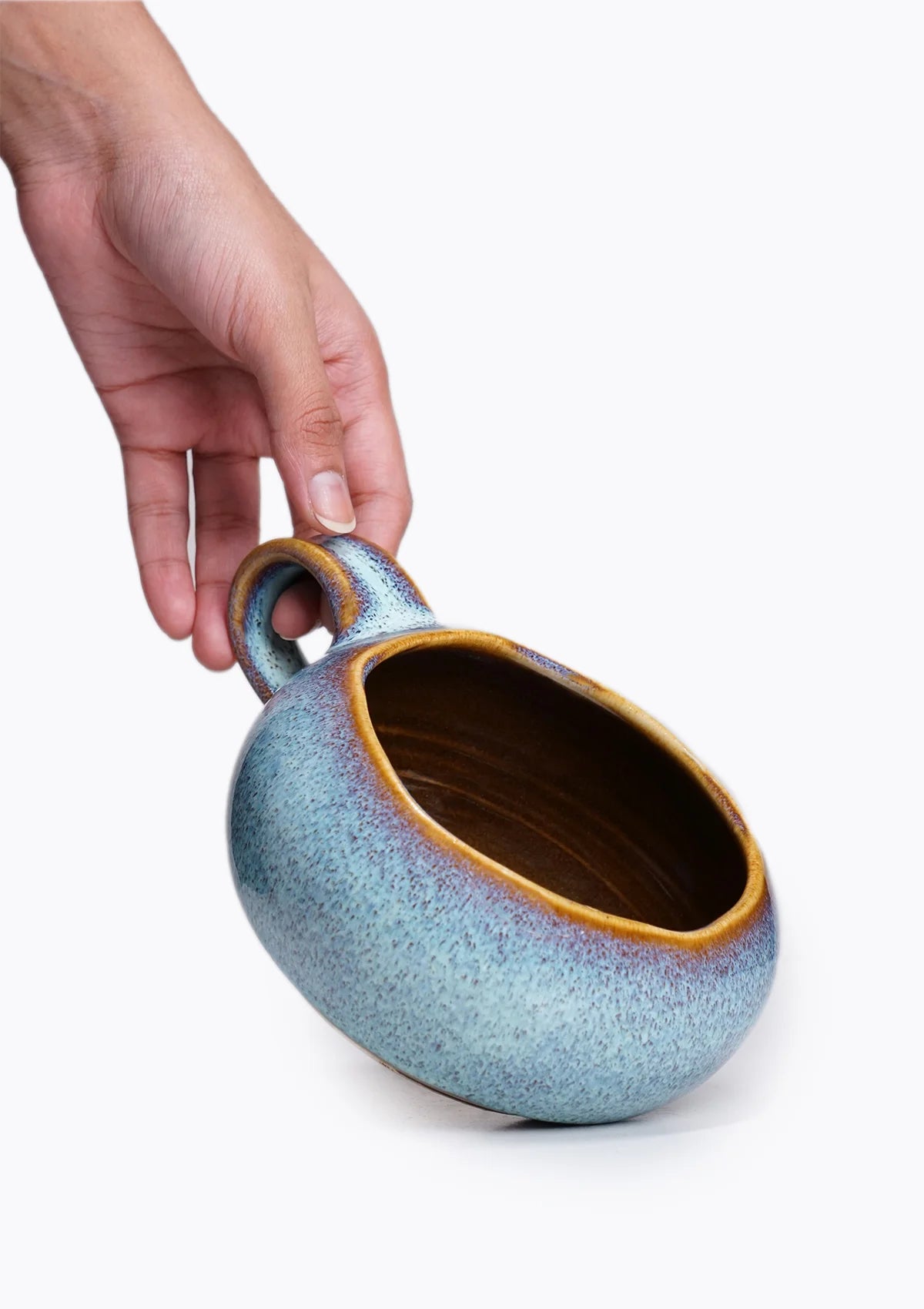 Soup Bowl with handle - Blue Brown Price