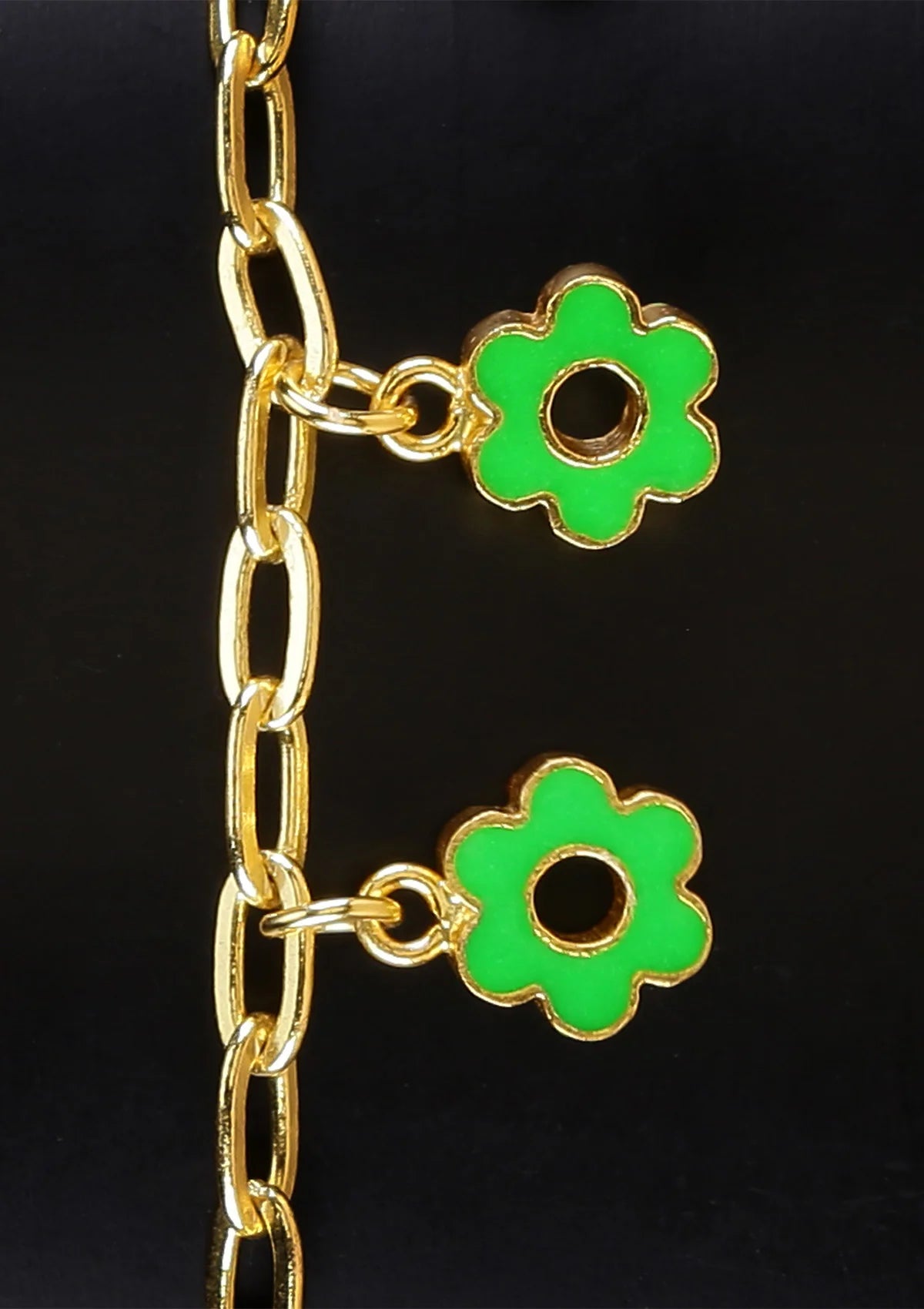 Women's gold plated green flower charm bracelet