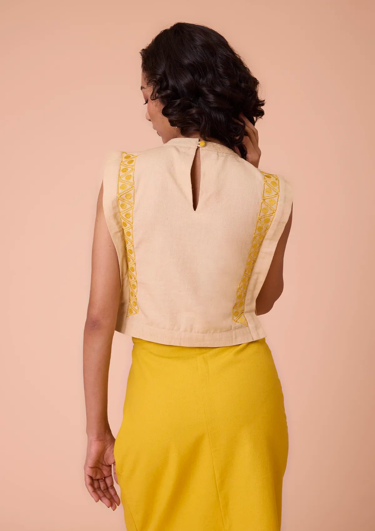 Buy Kallista Collar Band Neck and Embroidered Crop Top Online