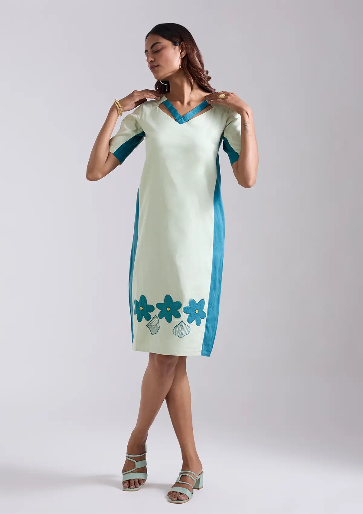 Fairuza Structured Teal Green Dress for women by IshqME
