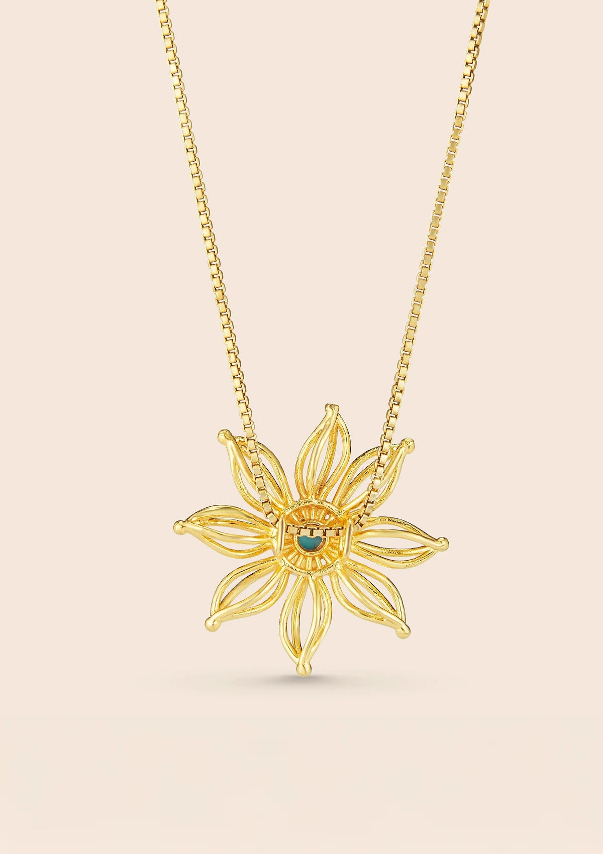 Gold plated turquoise firewheel flower fashion pendant necklace for women