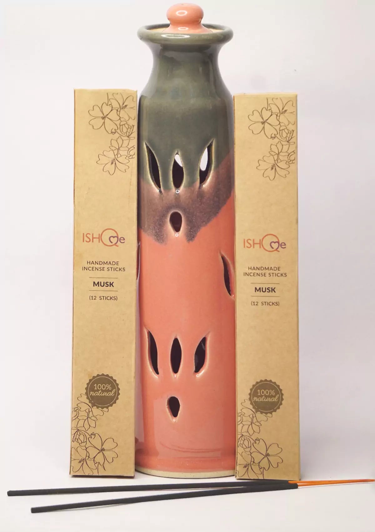 Flamingo Pink Handmade Incense Stand + Soothing Fragrance Sticks Combo ceramic tableware