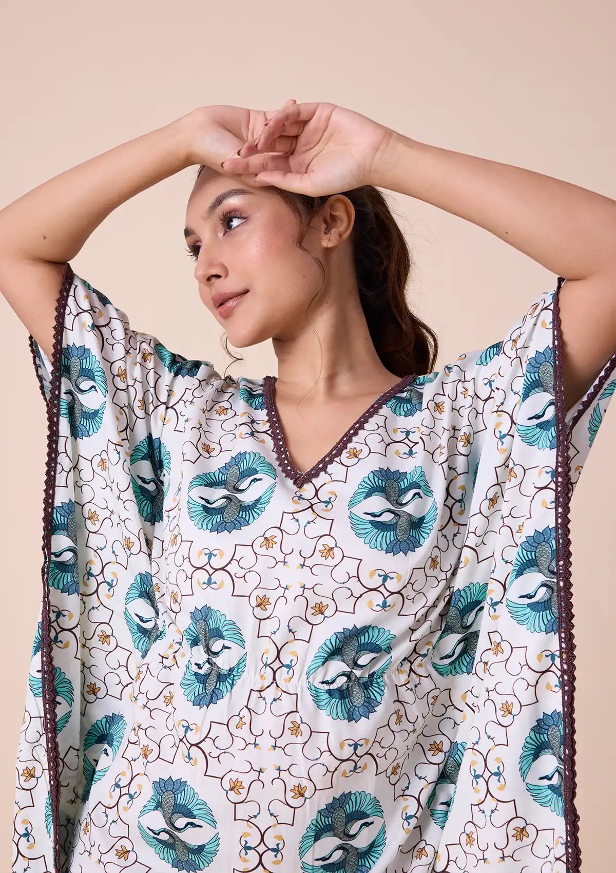 Gerana printed kaftan with lace Price