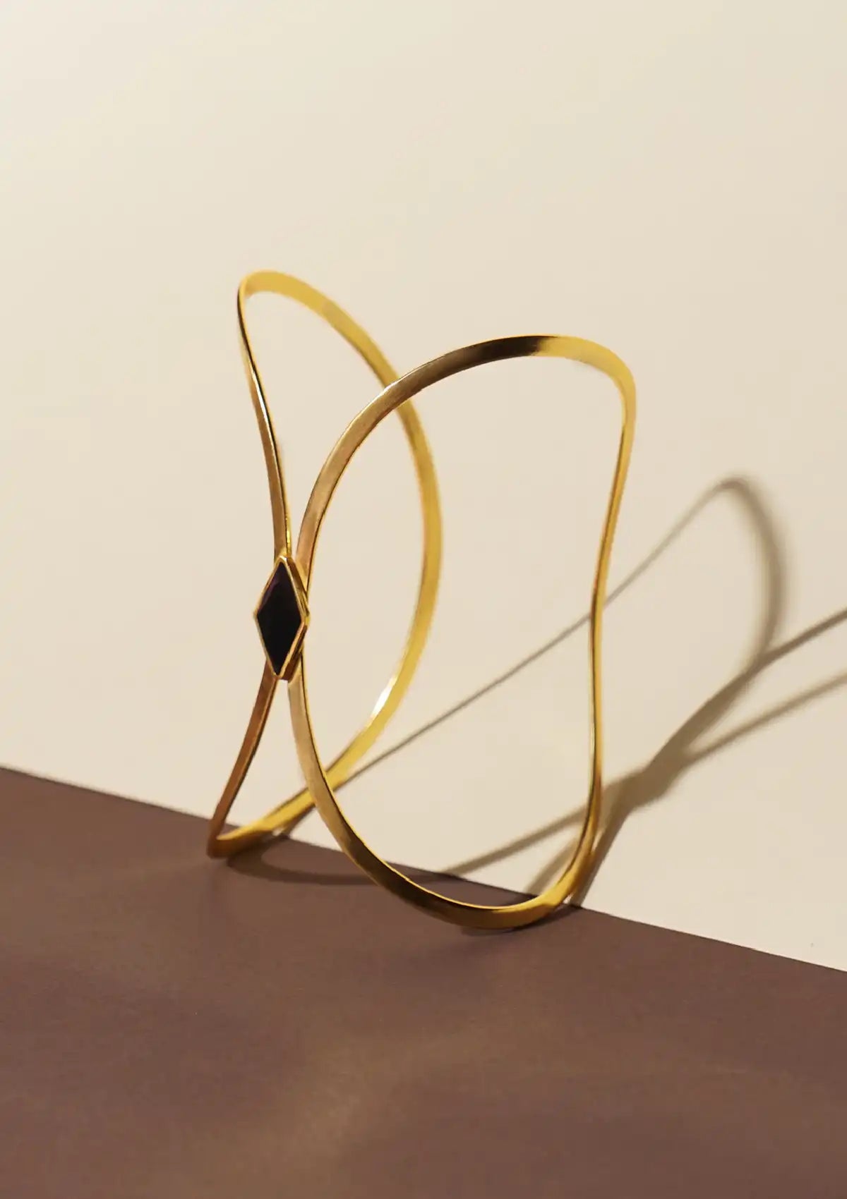 Gold plated black enamel cuff bracelet for women