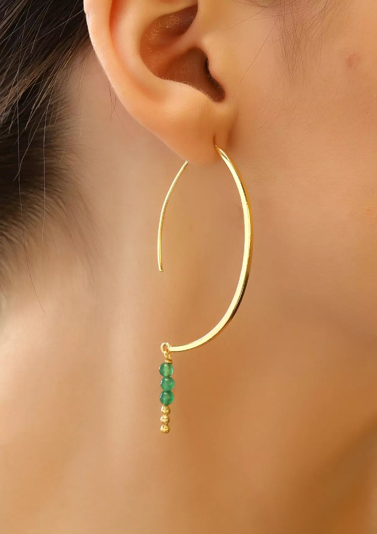 Gold plated jade drop earrings for women