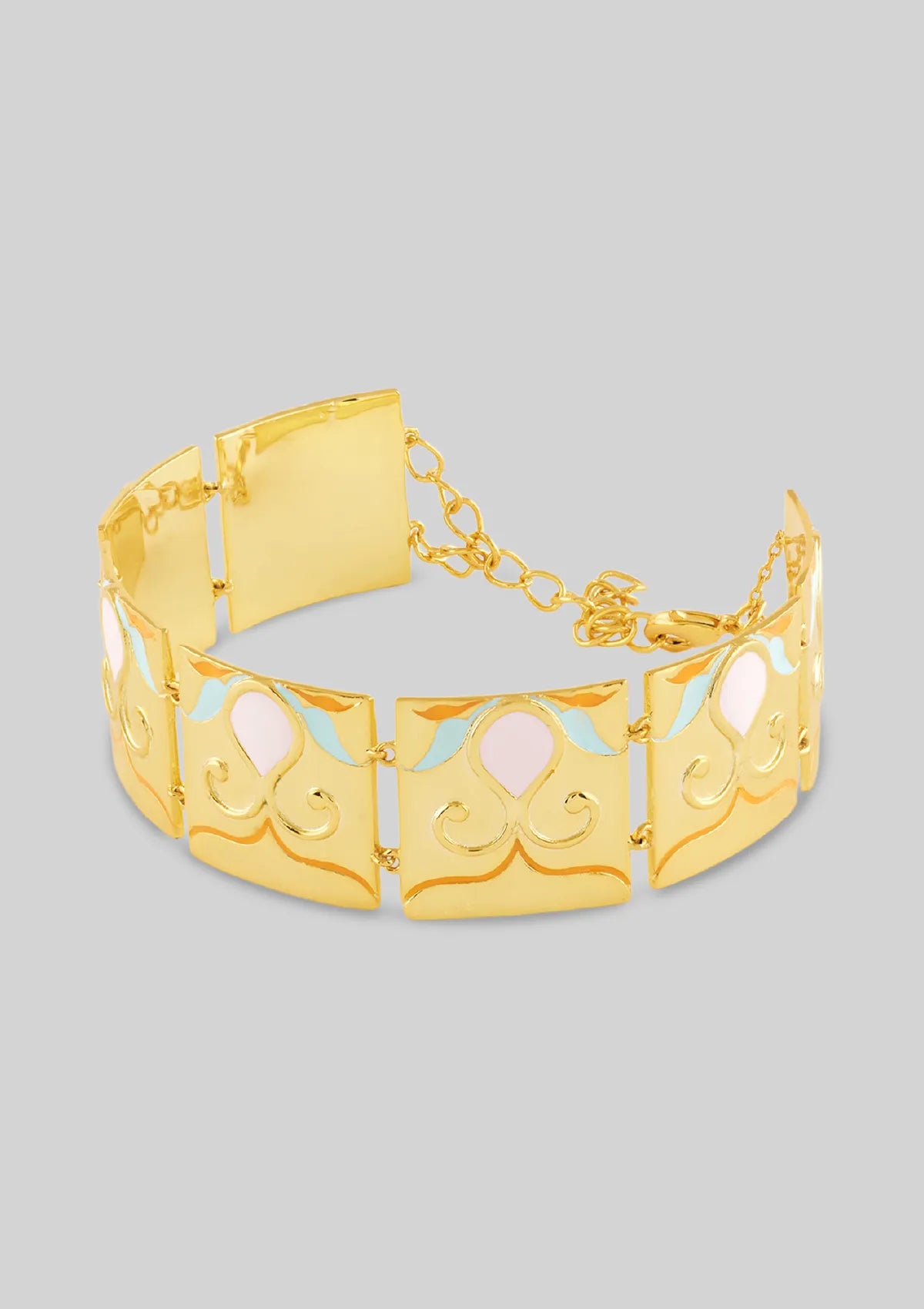 Gold plated boxy enamel jewellery bracelet for women