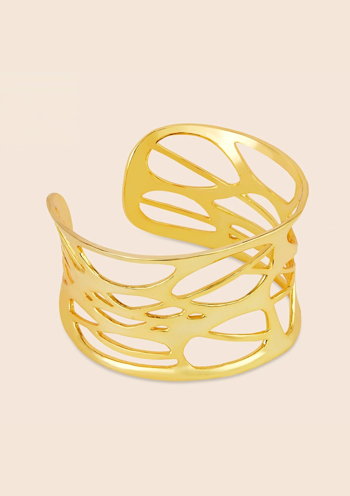 Gold plated chunky cutwork cuff jewellery bracelet for women