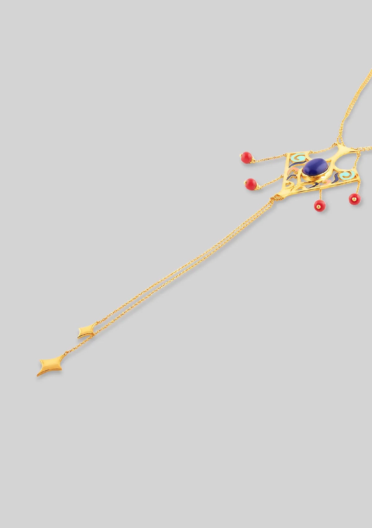 Gold plated coral lapis lazuli jewellery necklace for women