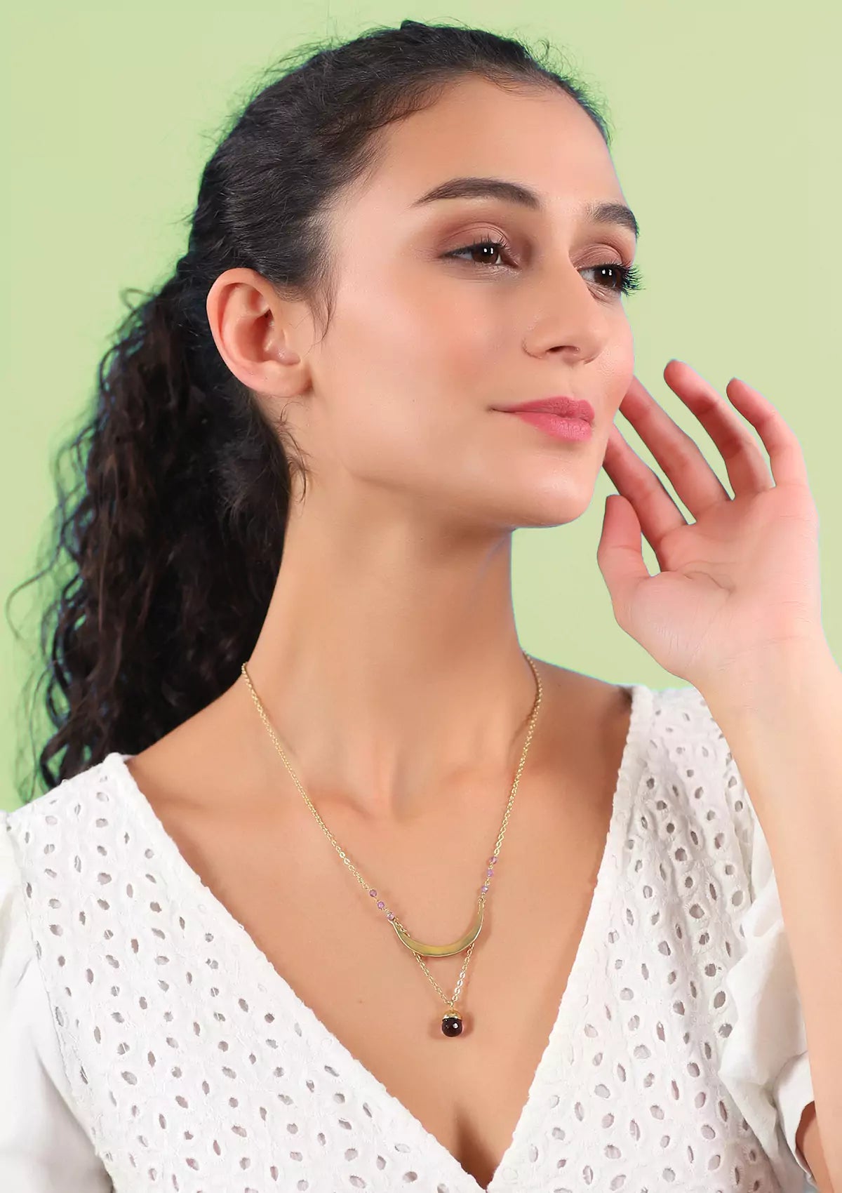 Gold plated amethyst beads necklace for women