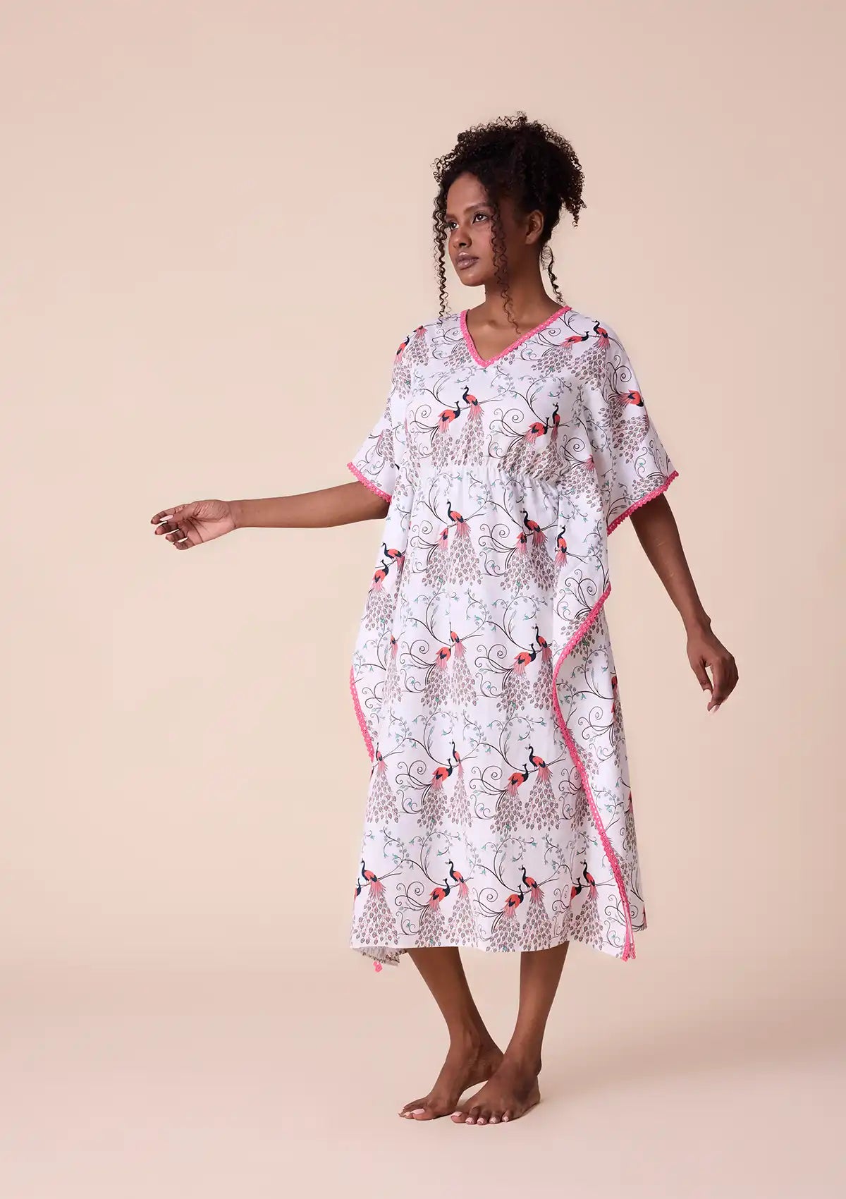Heraia printed kaftan with lace Online