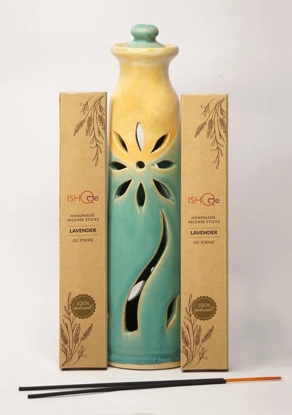 Turquoise Sea Incense Stand with Fragrant Lavender Incense Sticks Combo