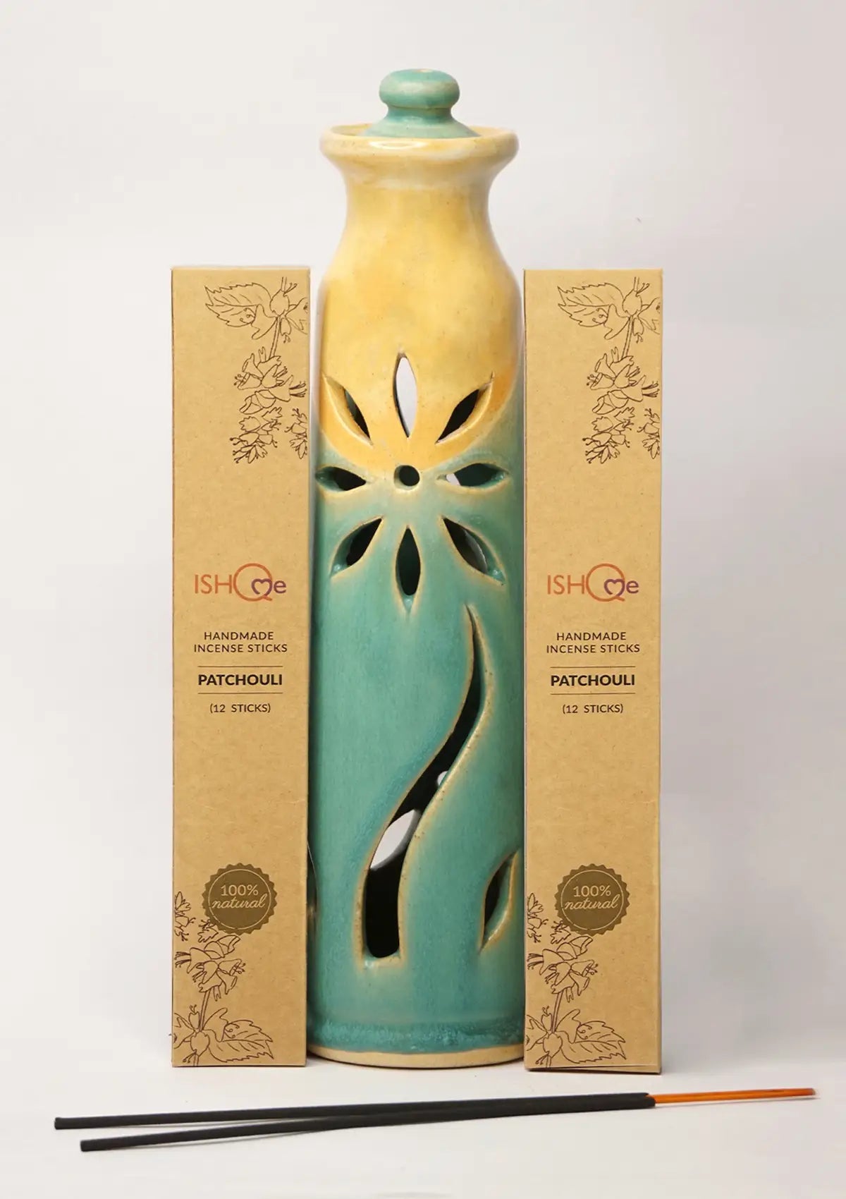 Turquoise Sea Incense Stand with Fragrant Patcholi Incense Sticks Combo