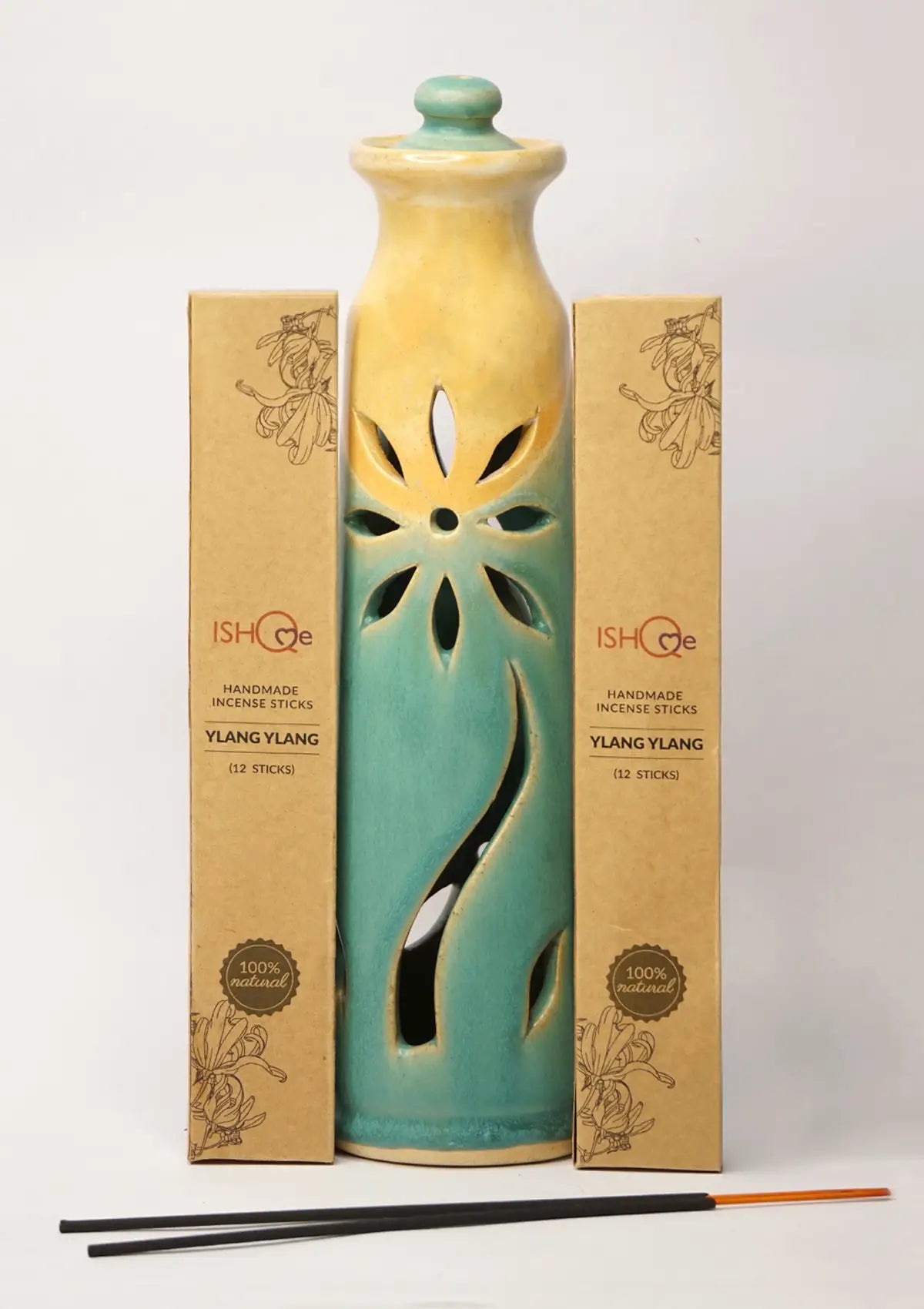 Turquoise Sea Incense Stand with Fragrant Ylang Incense Sticks Combo