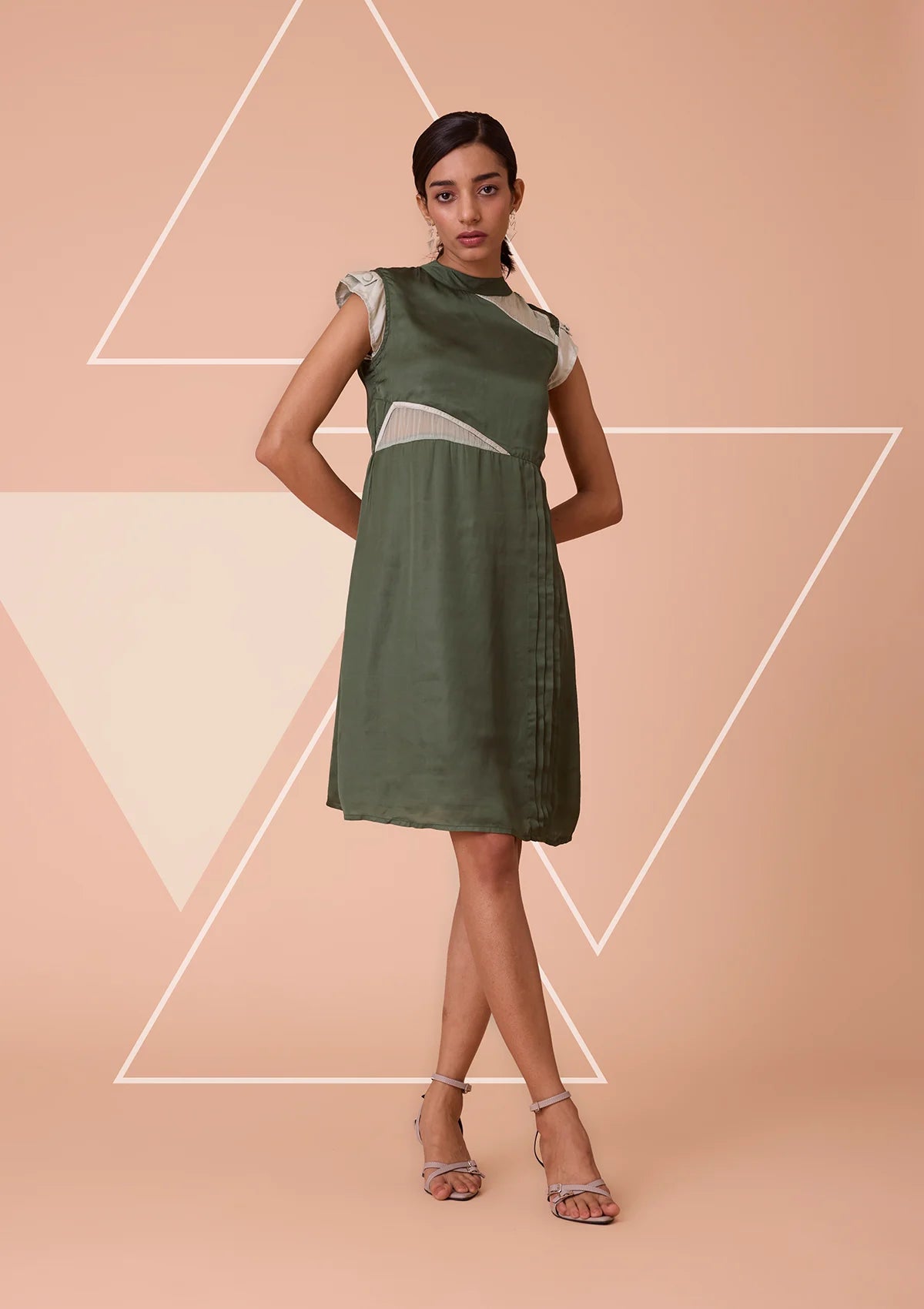 Isis Collared Cut Panel Knee-Length Dress