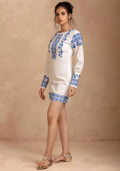 Luna - White Embroidered Cotton Dress