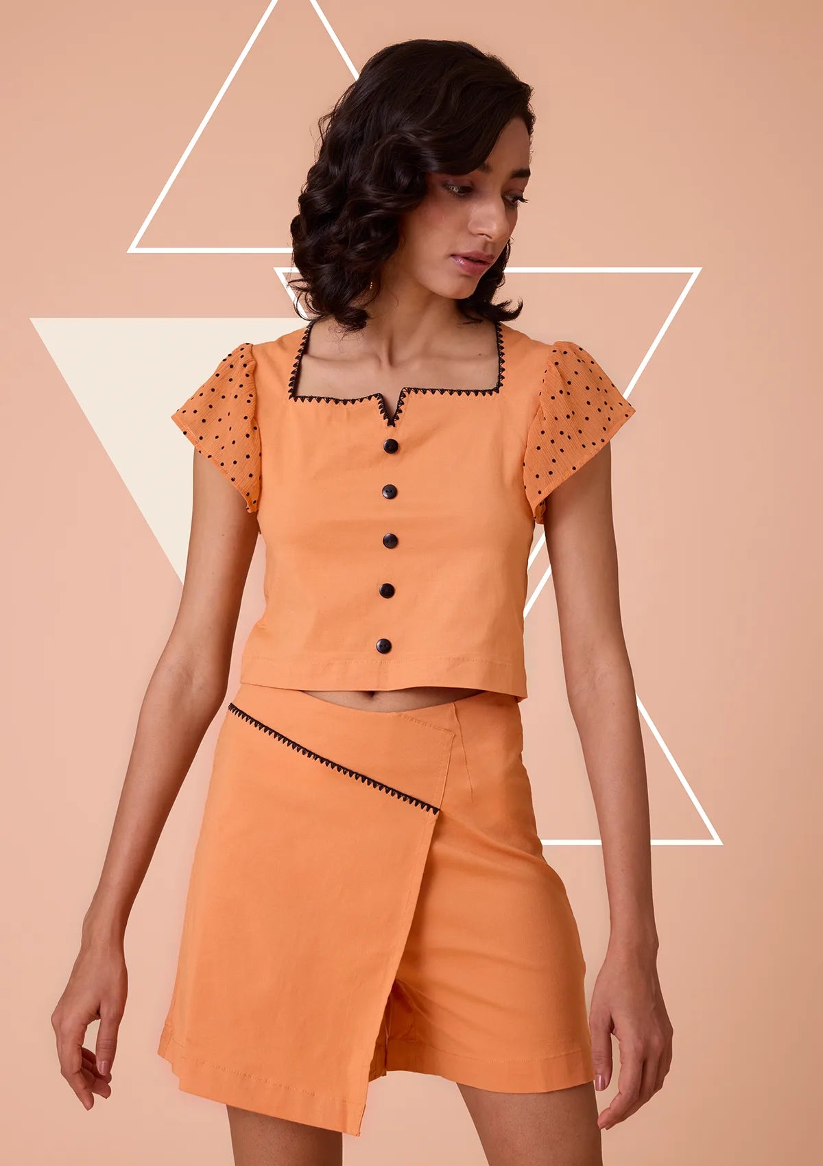 Mehtri Wide Box Neck Top & Overlap Skirt Embroidered Co-ord Set