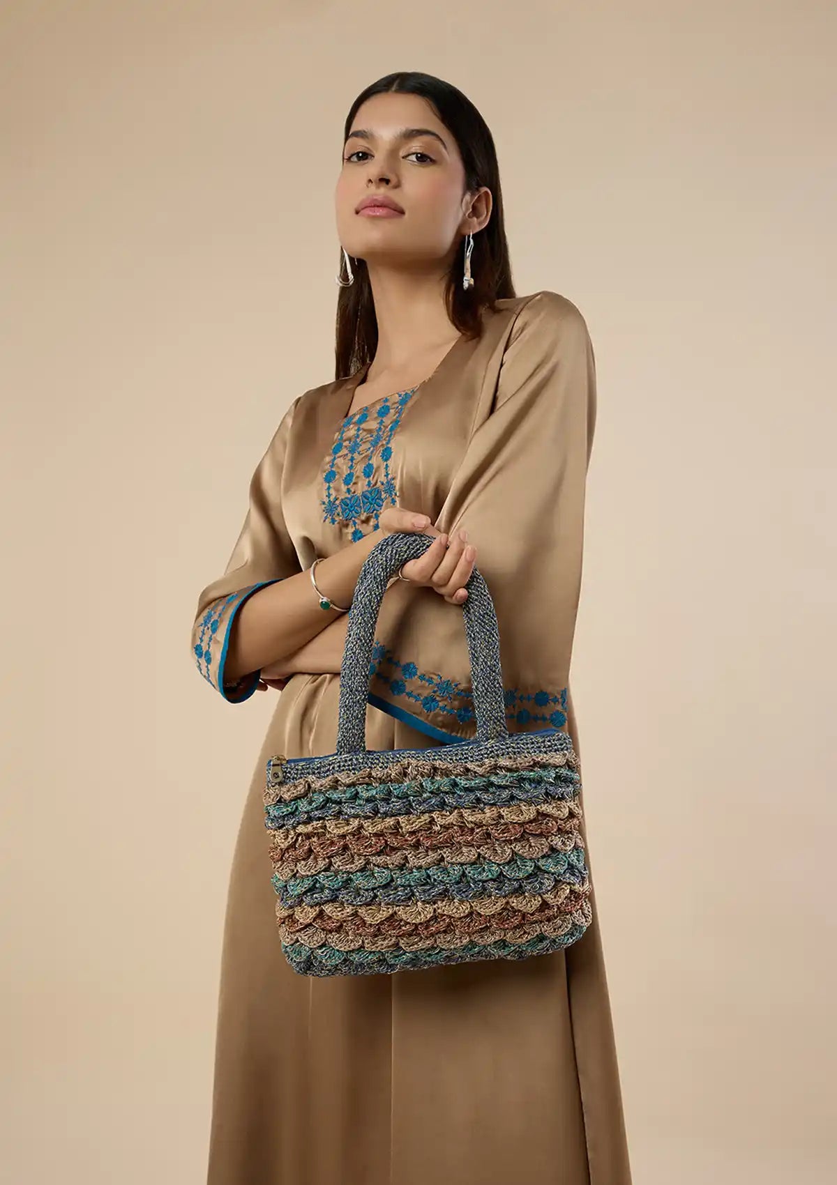 Metallic Crochet mini bag for women