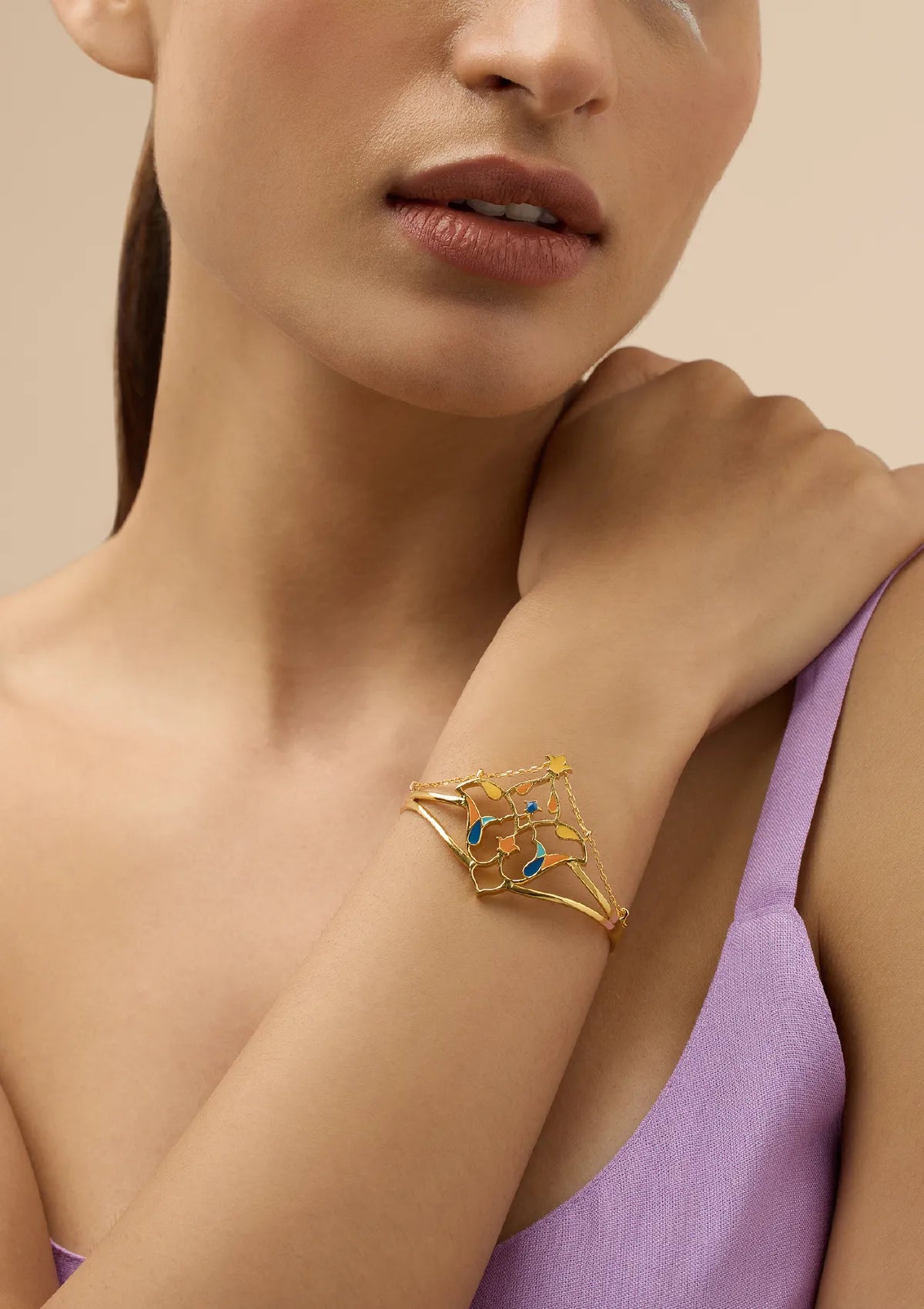 Moroccan enamel gold plated bracelet for women