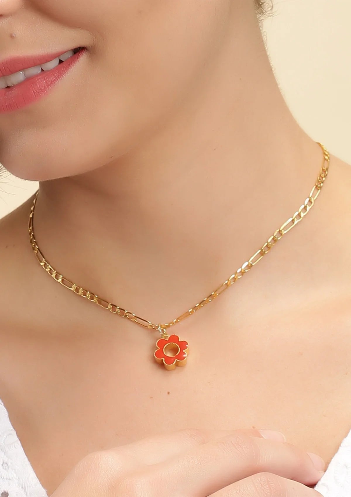Neon daisy flower orange gold plated pendant necklace for women