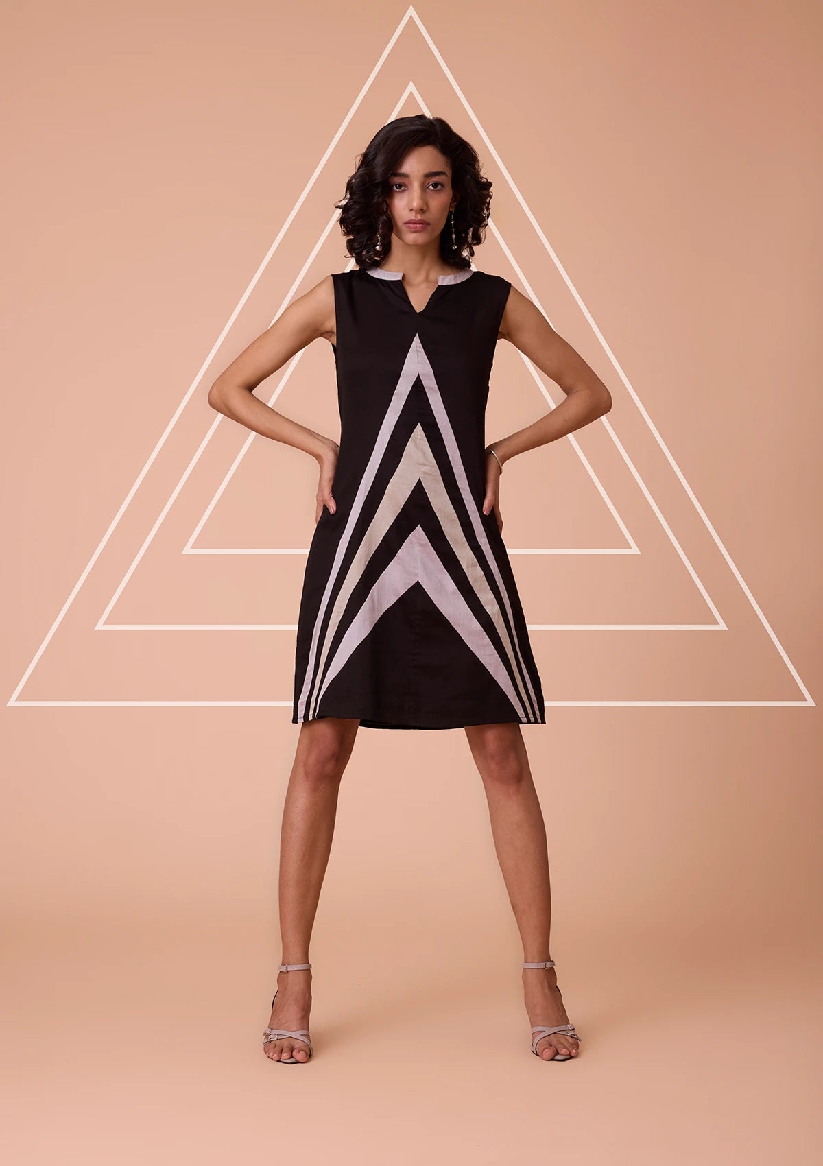 Nerisse Viscose Satin Triangle Cut Panel Dress