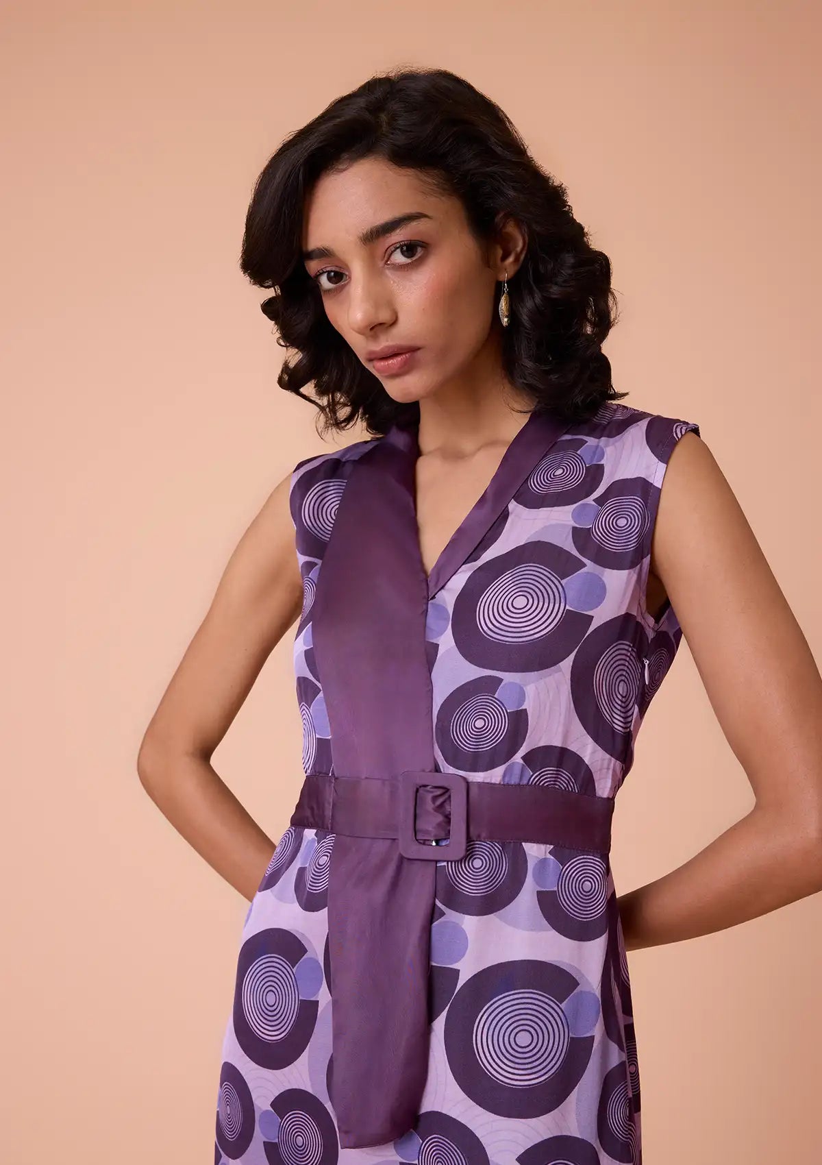 Nyra Abstract Circle Print A Line Dress With Belt Price
