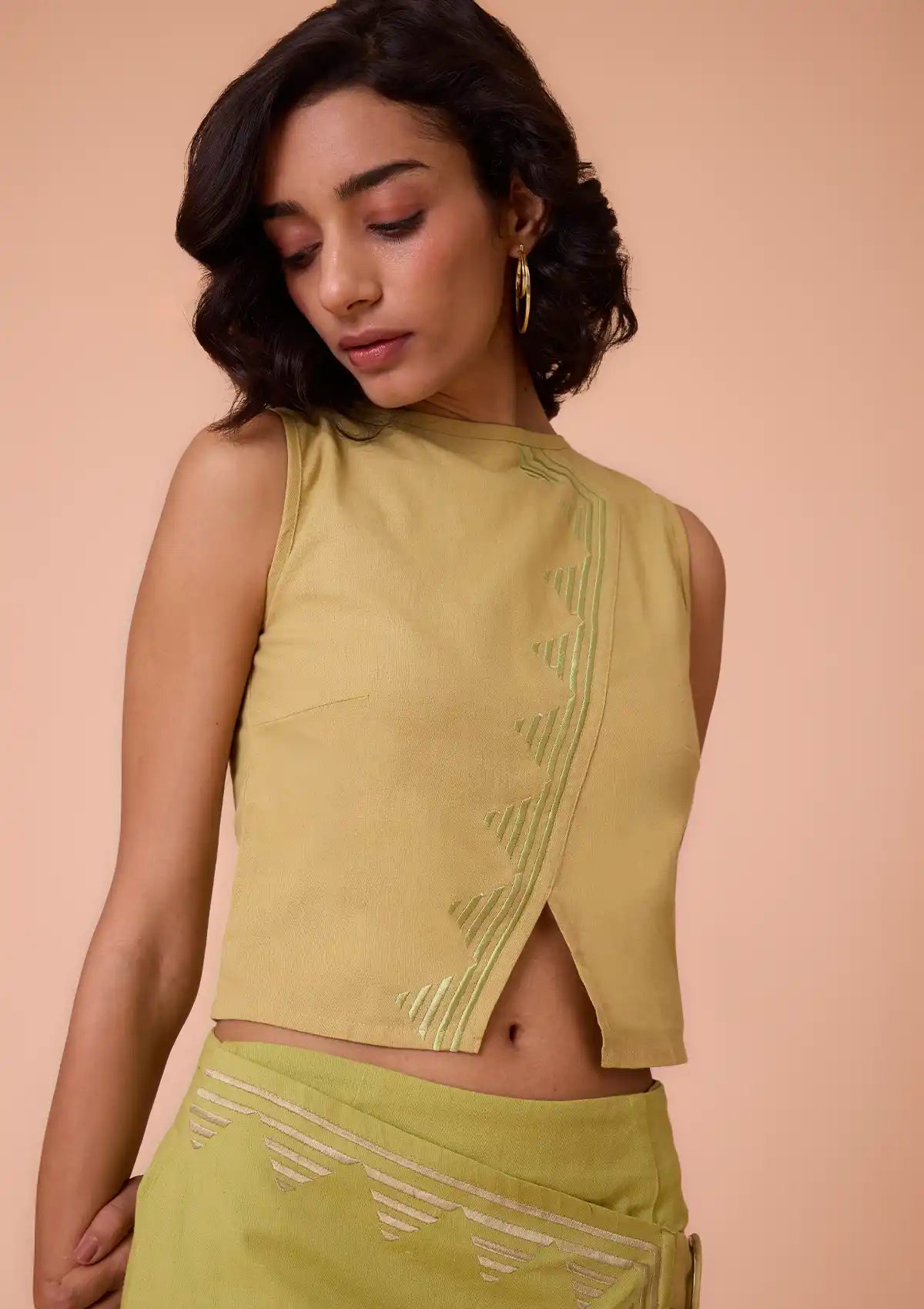 Aurenya Asymmetrical overlapping linen skirt Price