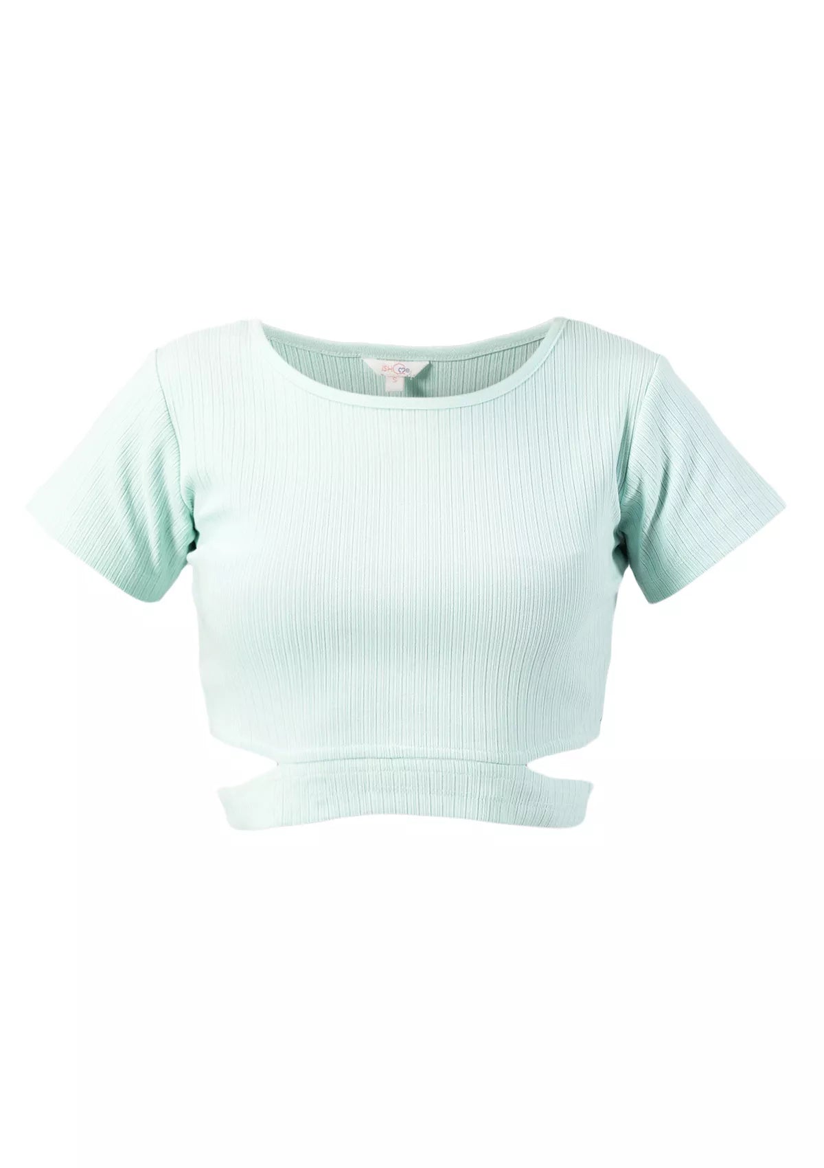Pearl Aqua Ribbed Cutout top price online at IshqME