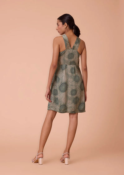 Eirene Halter Cut-Crew Neck Pearl Studded Dress