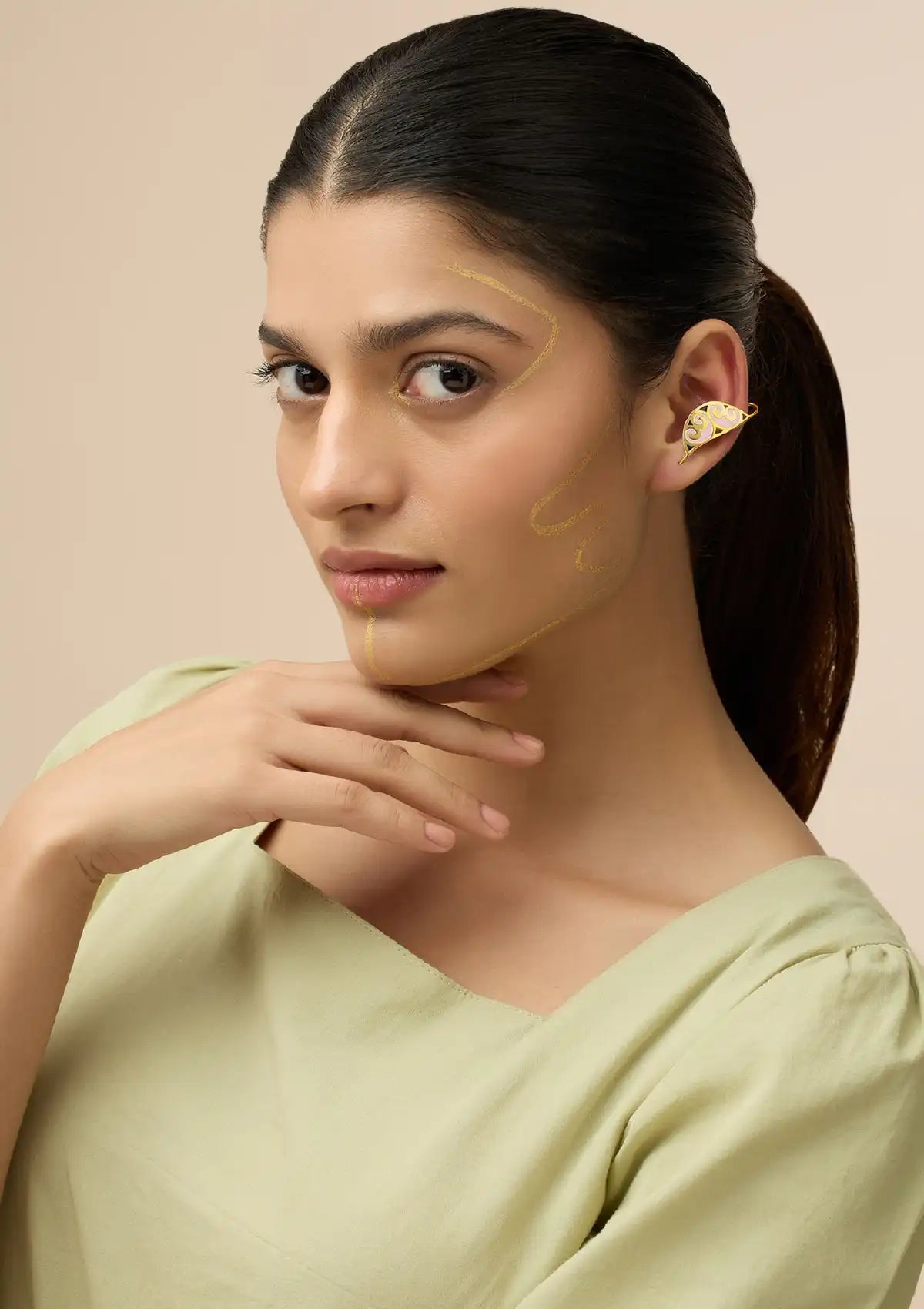 Pink and black enamel ear cuff for women