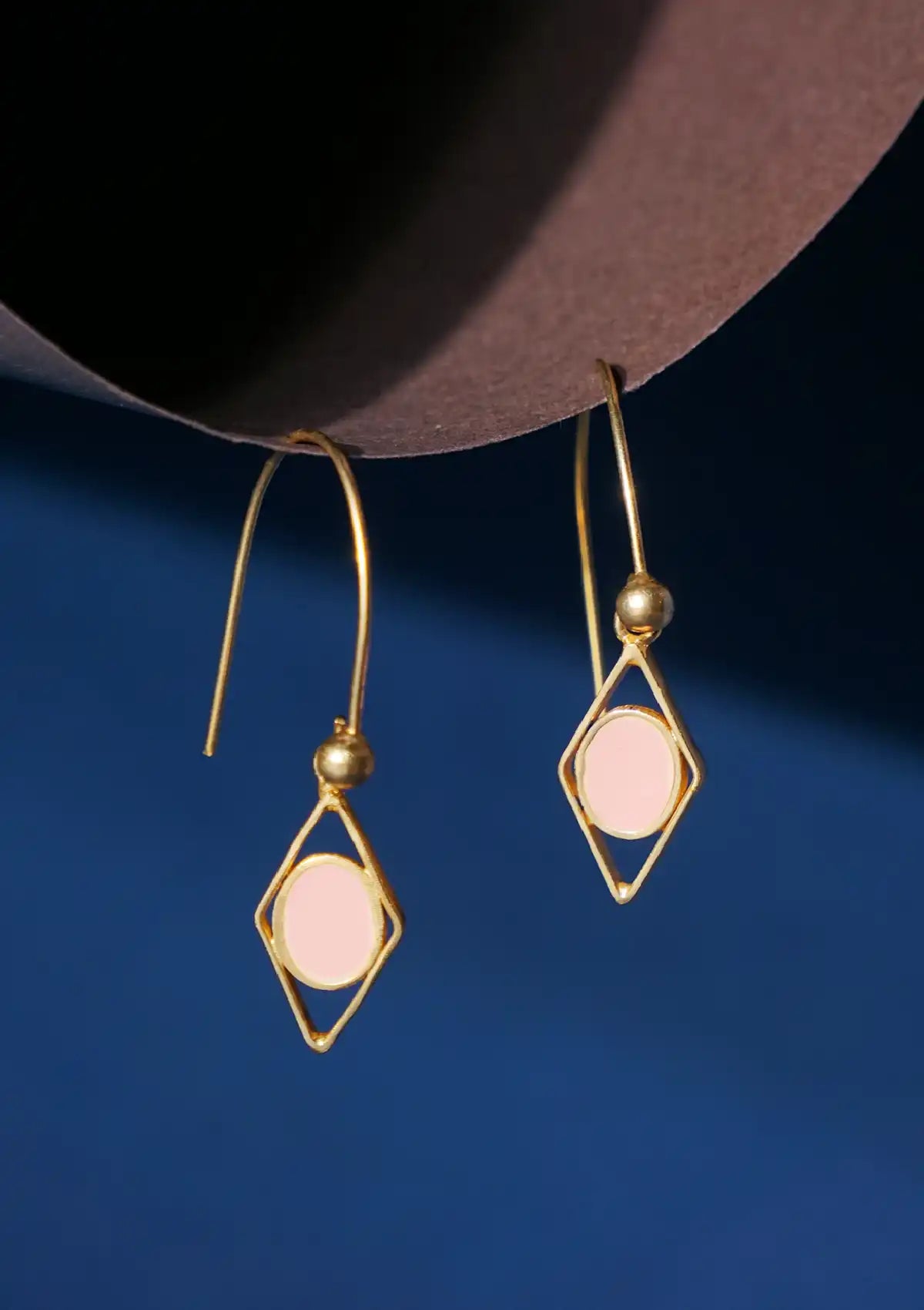 Pink enamel gold plated drop earrings for women