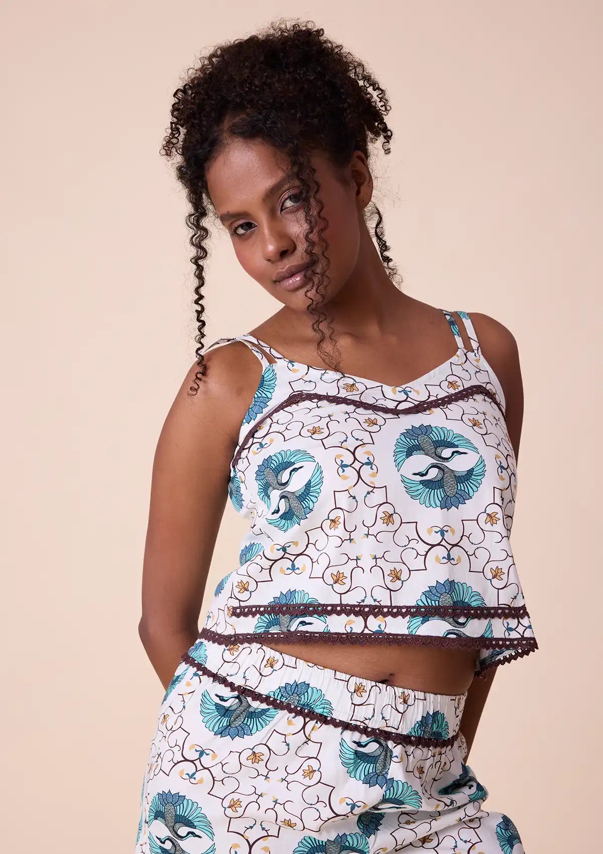 Gerana printed Broad V Neck double strap top and shorts Price
