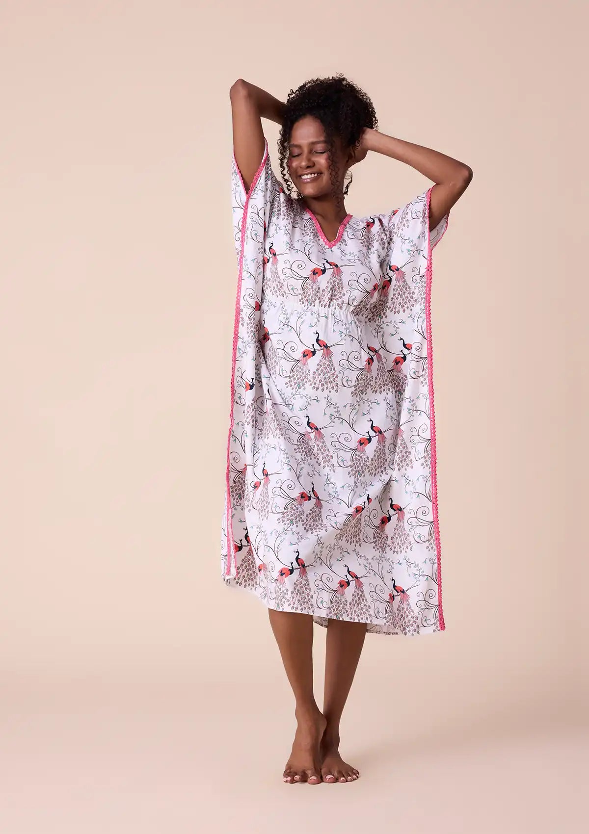 Heraia printed kaftan with lace For Women