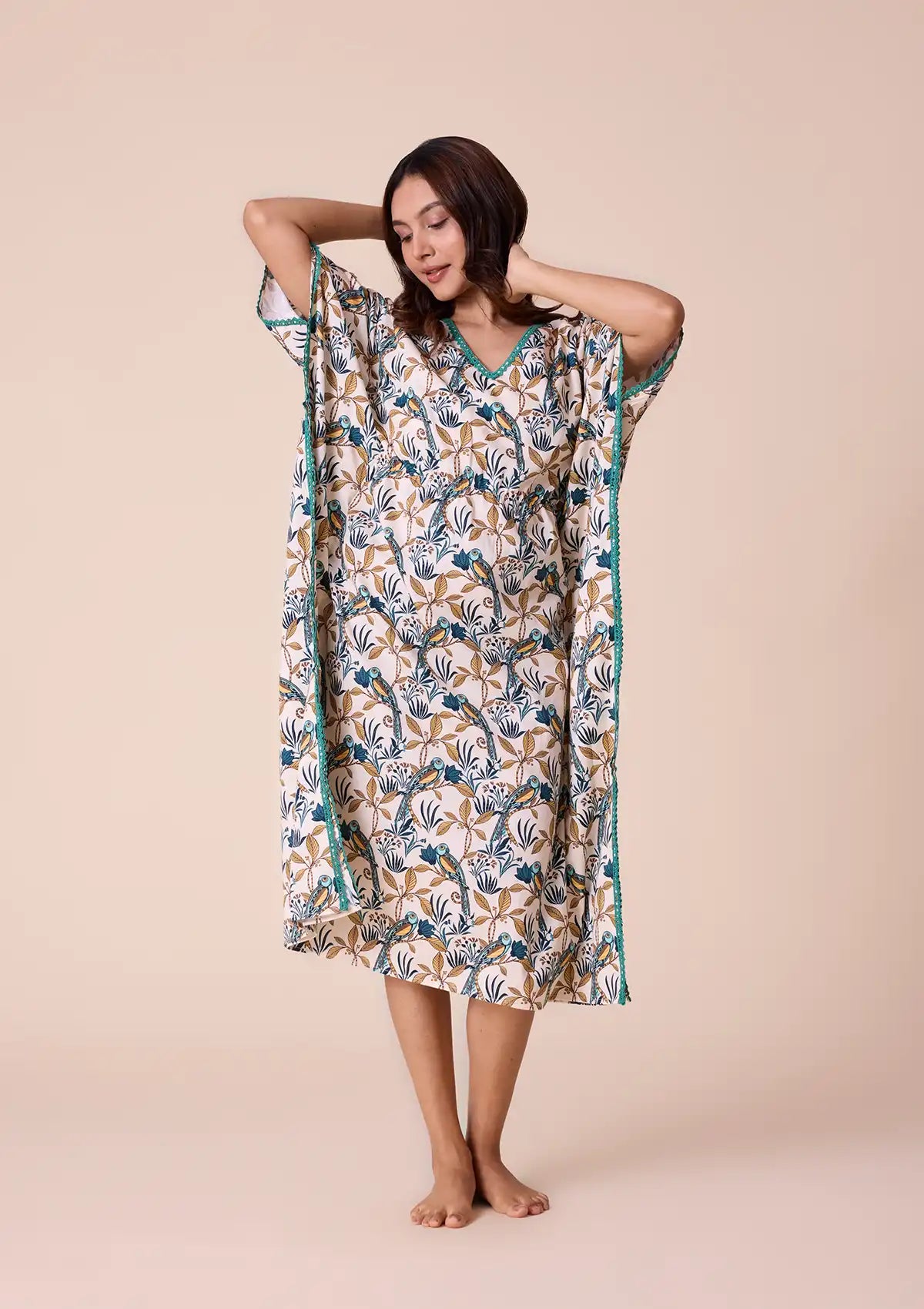 Hina printed kaftan with lace Price