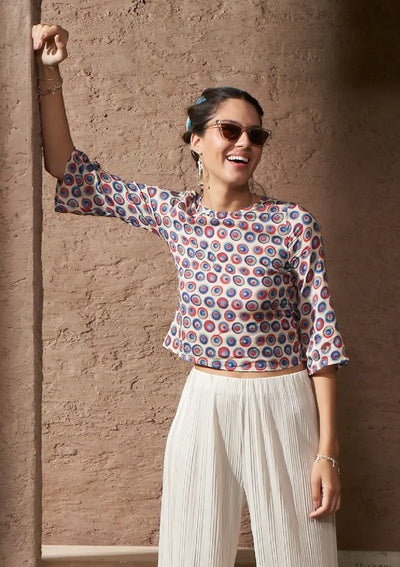 Oia - Printed Flared Sleeve Top